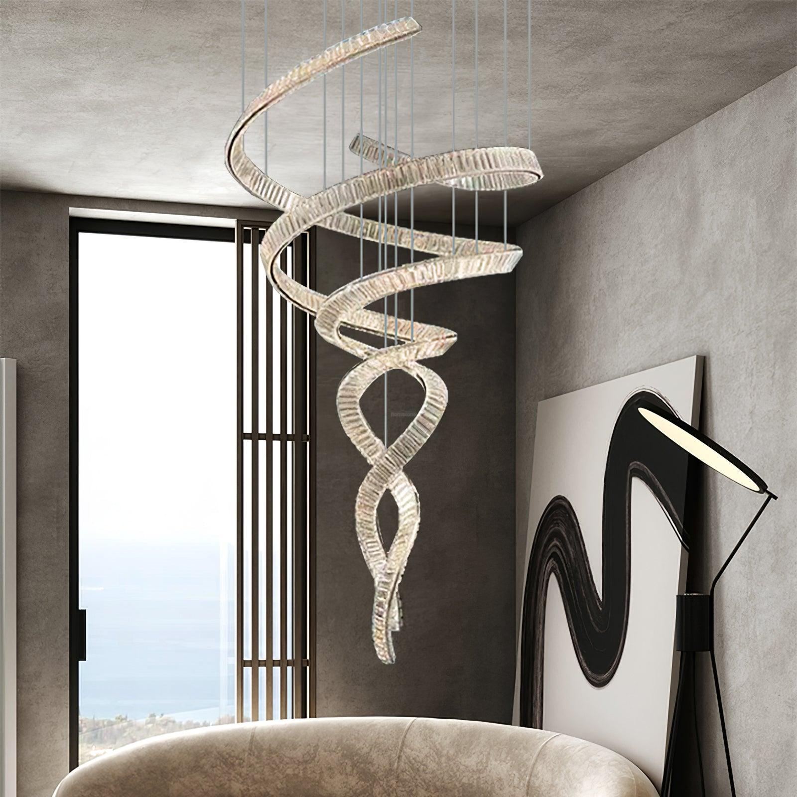 Long Spiral Crystal Chandelier ∅ 31.5″-Sylvia Space