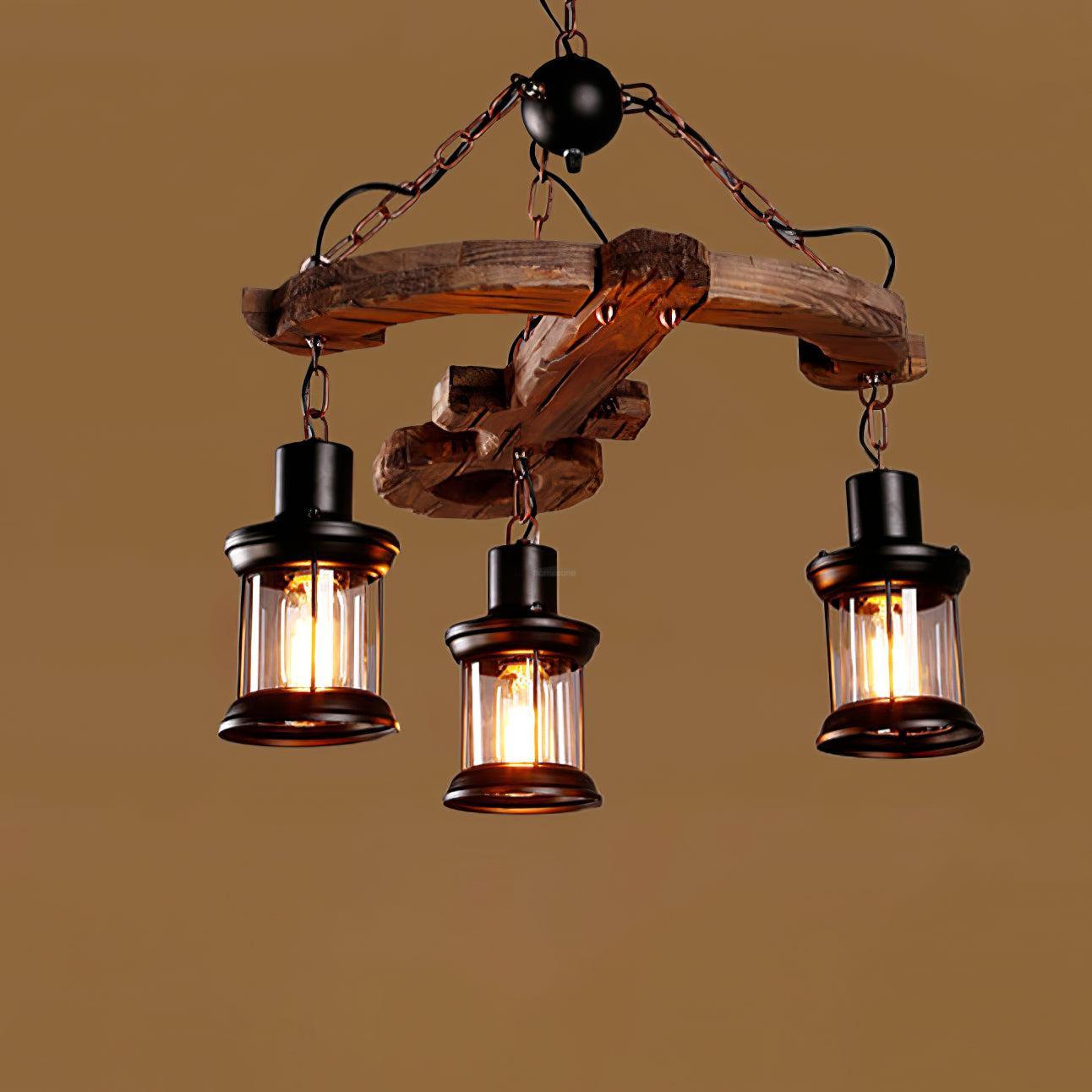 Nautical Industrial Style Wooden Chandelier with 1/3/6/8 heads-Sylvia Space