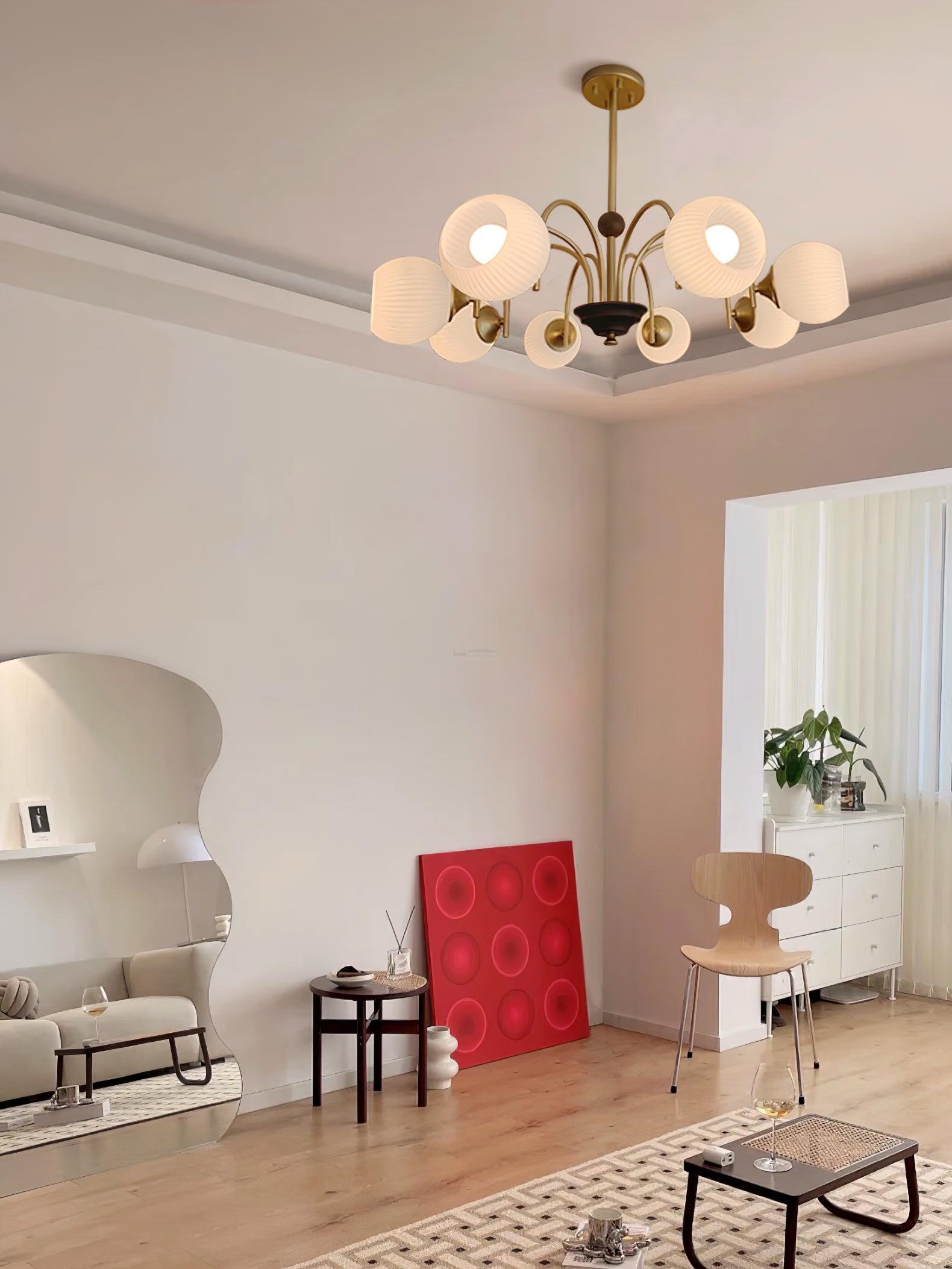 Sculptural Glass Ribbed Chandelier with 3/4/5/6/8 heads-Sylvia Space