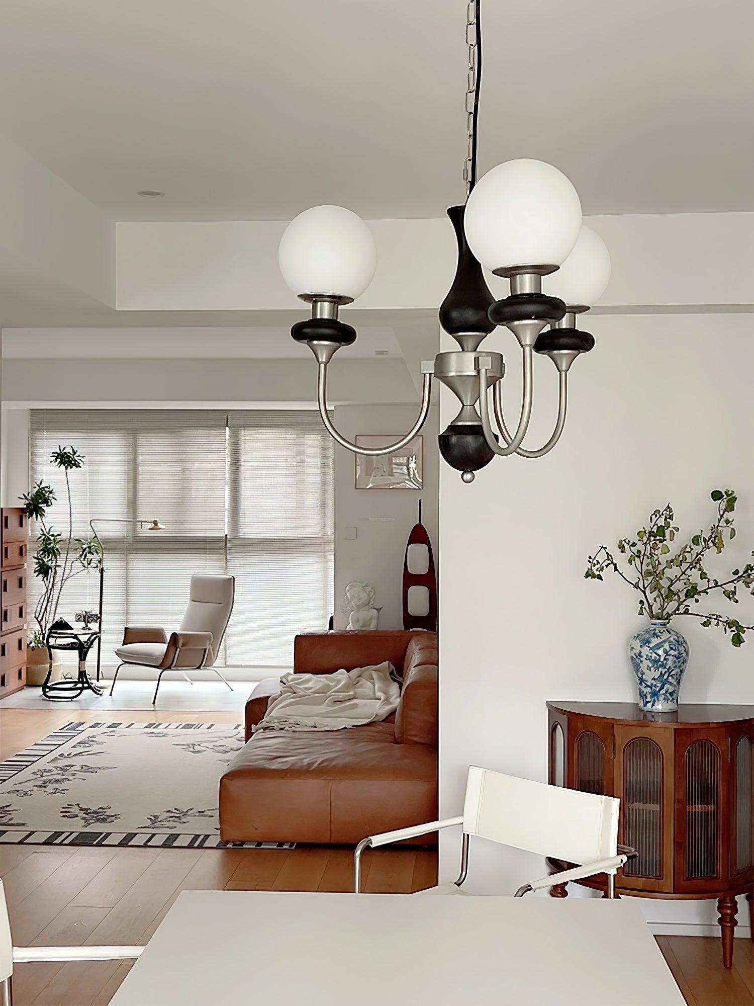 Walnut Brass Chandelier with 3/6/8 lamps-Sylvia Space