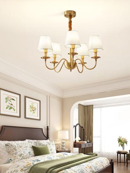 Tapered Fabric Brass Chandelier with 3/5/8 heads-Sylvia Space