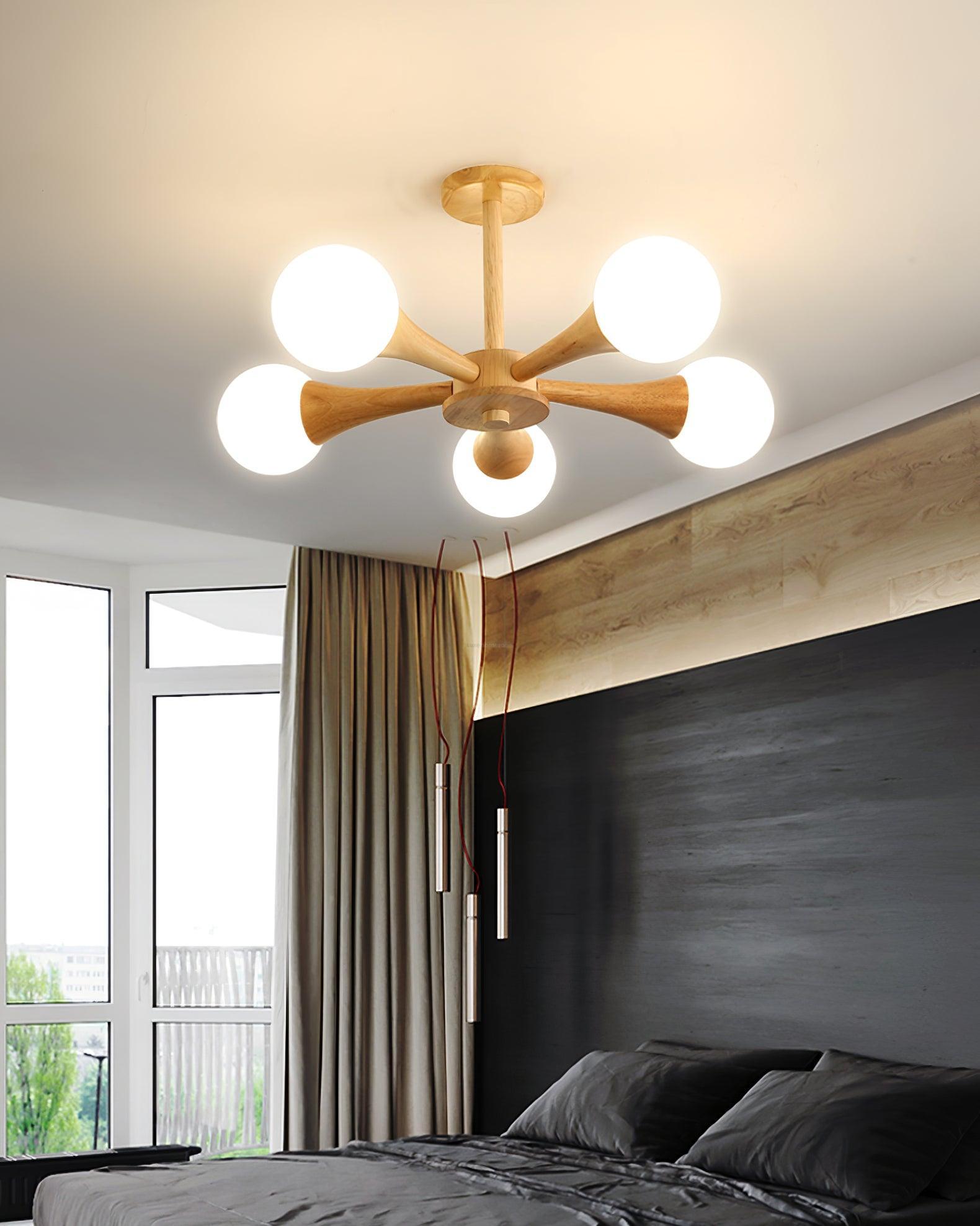 Wooden Nera Chandelier with 3/4/5 heads-Sylvia Space