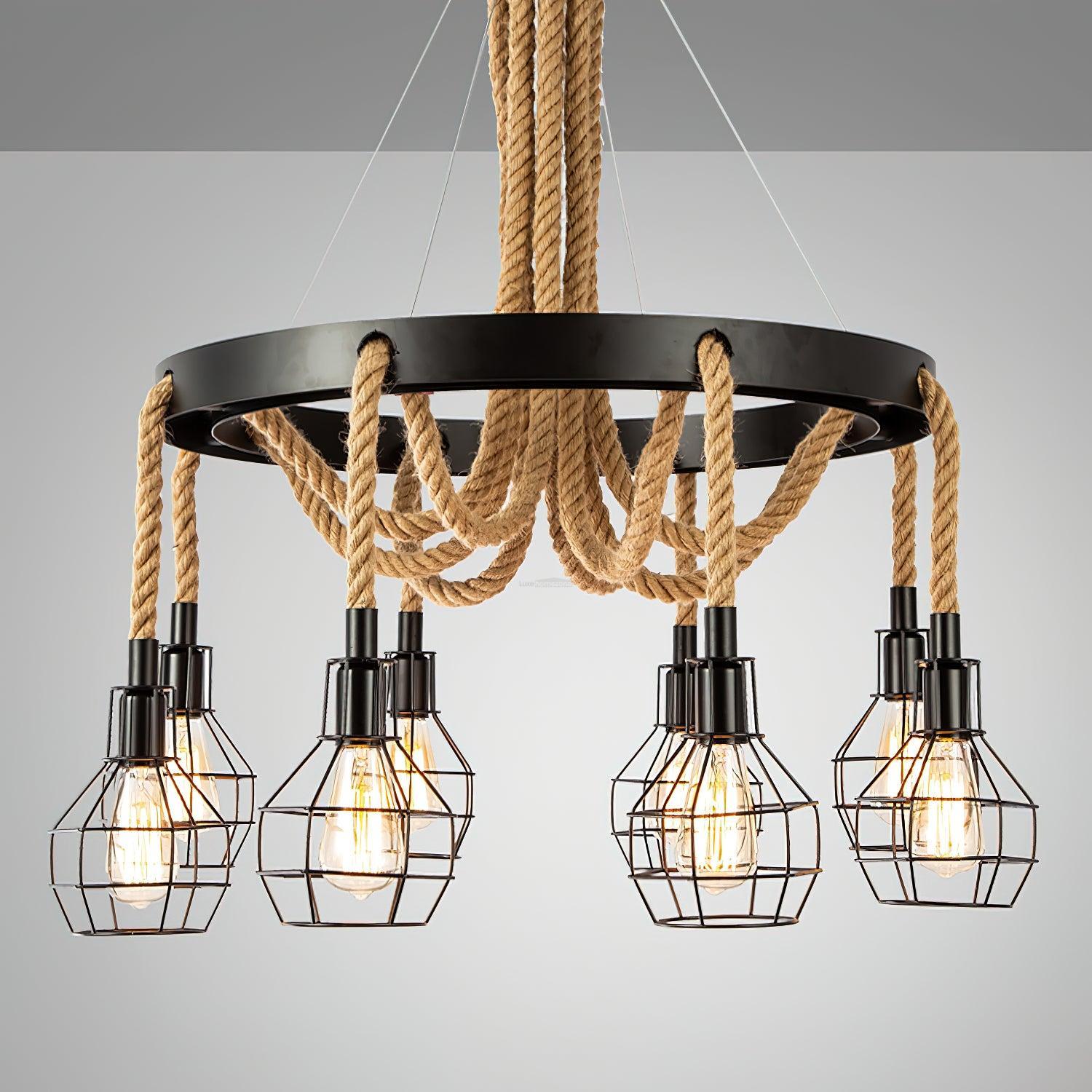 Hemp Rope Industrial Starfall Chandelier with 4/6/8 heads-Sylvia Space