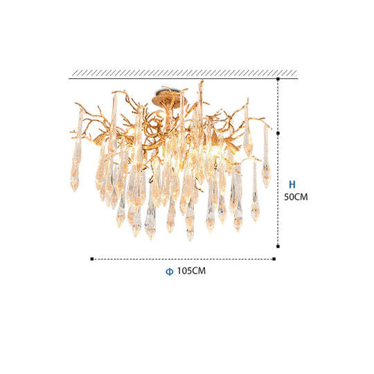 Jamie Brass Branch Crystal Ceiling Light, Designer Branch Chandelier-Sylvia Space