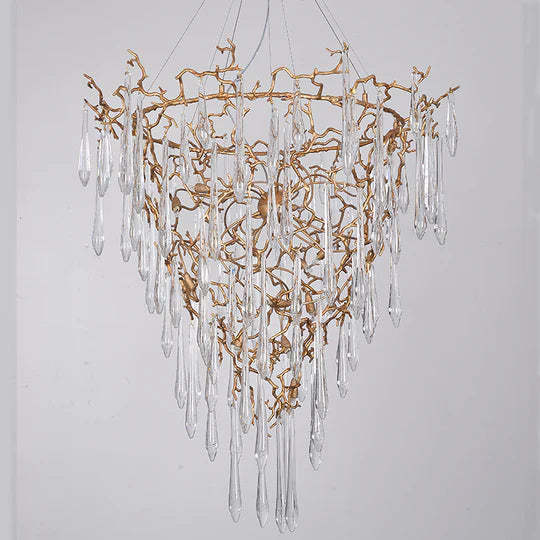 Quinn Crystal Branch Chandelier H 53.15", Long Staircase Chandelier-Sylvia Space