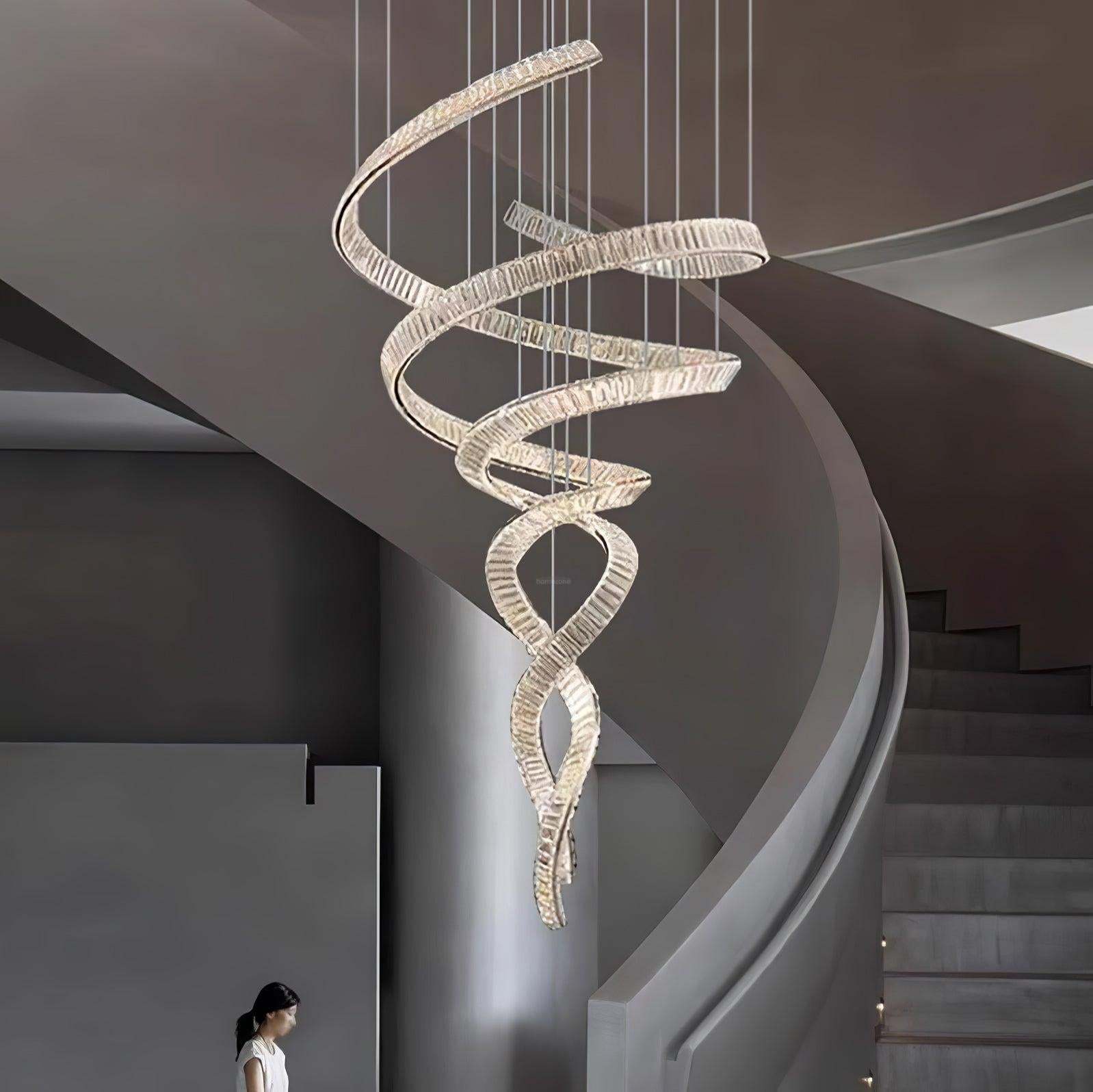 Long Spiral Crystal Chandelier ∅ 31.5″-Sylvia Space