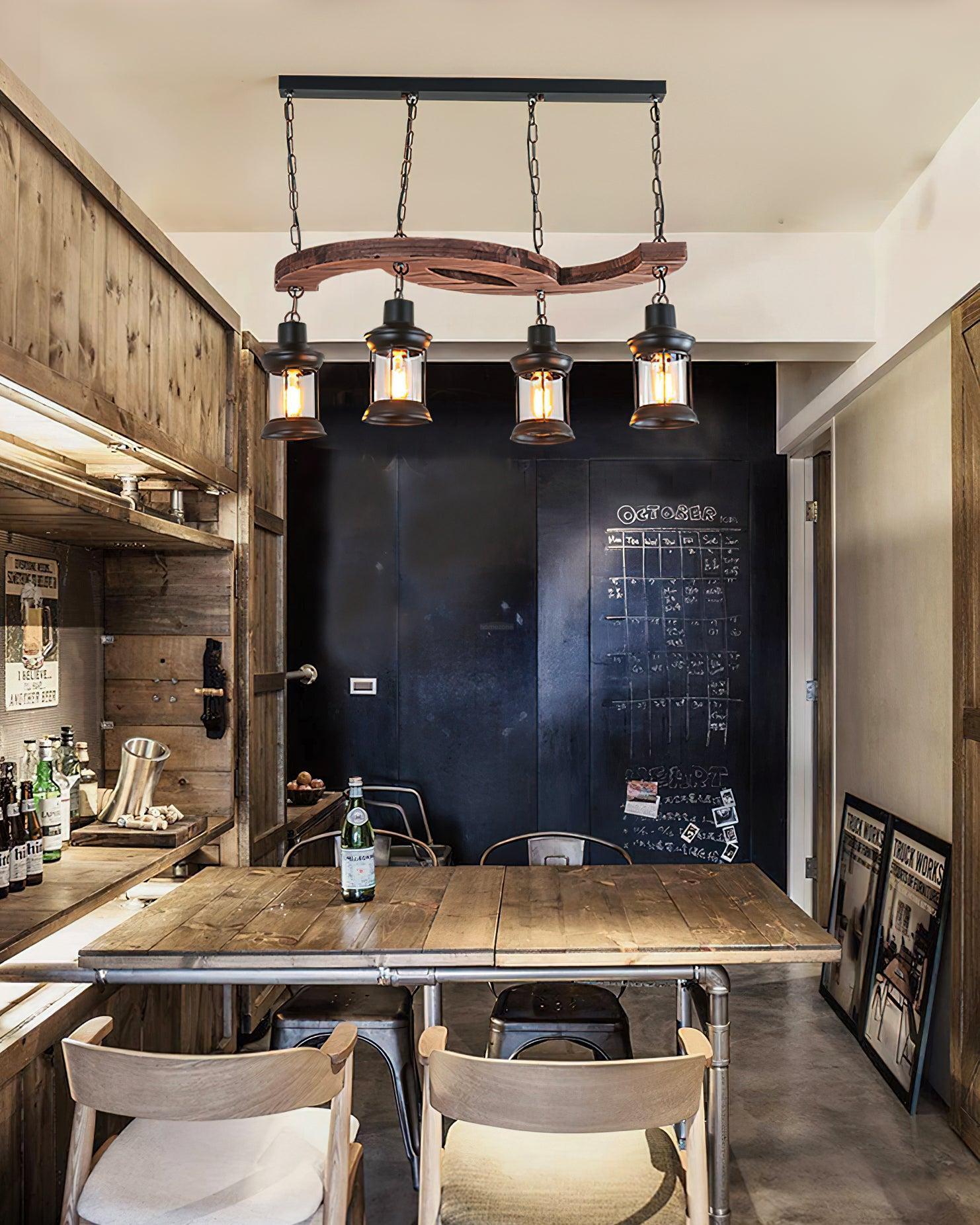 Retro Boat Wood Chandelier L 30.3″-Sylvia Space