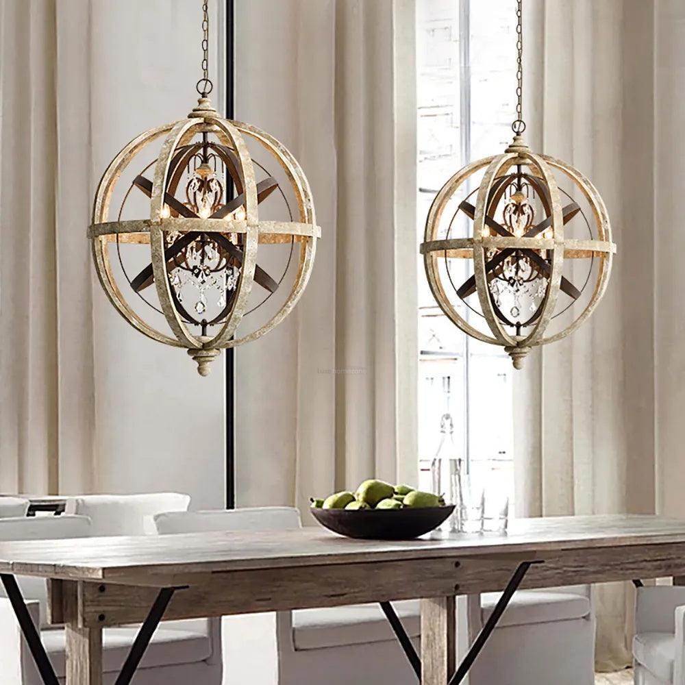 Retro Globe Weathered Chandelier Φ 11.8″-Sylvia Space