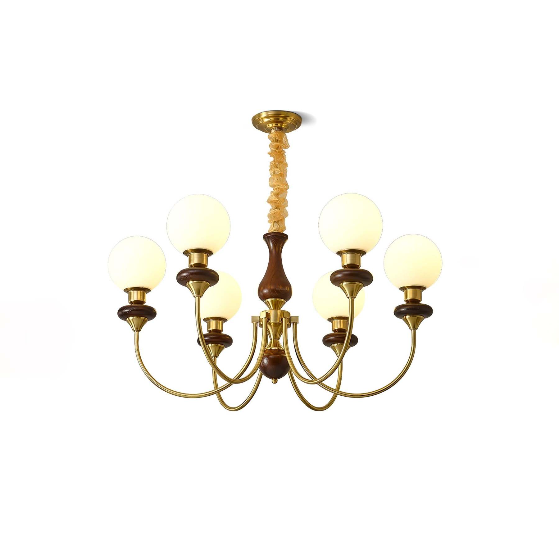 Walnut Brass Chandelier with 3/6/8 lamps-Sylvia Space