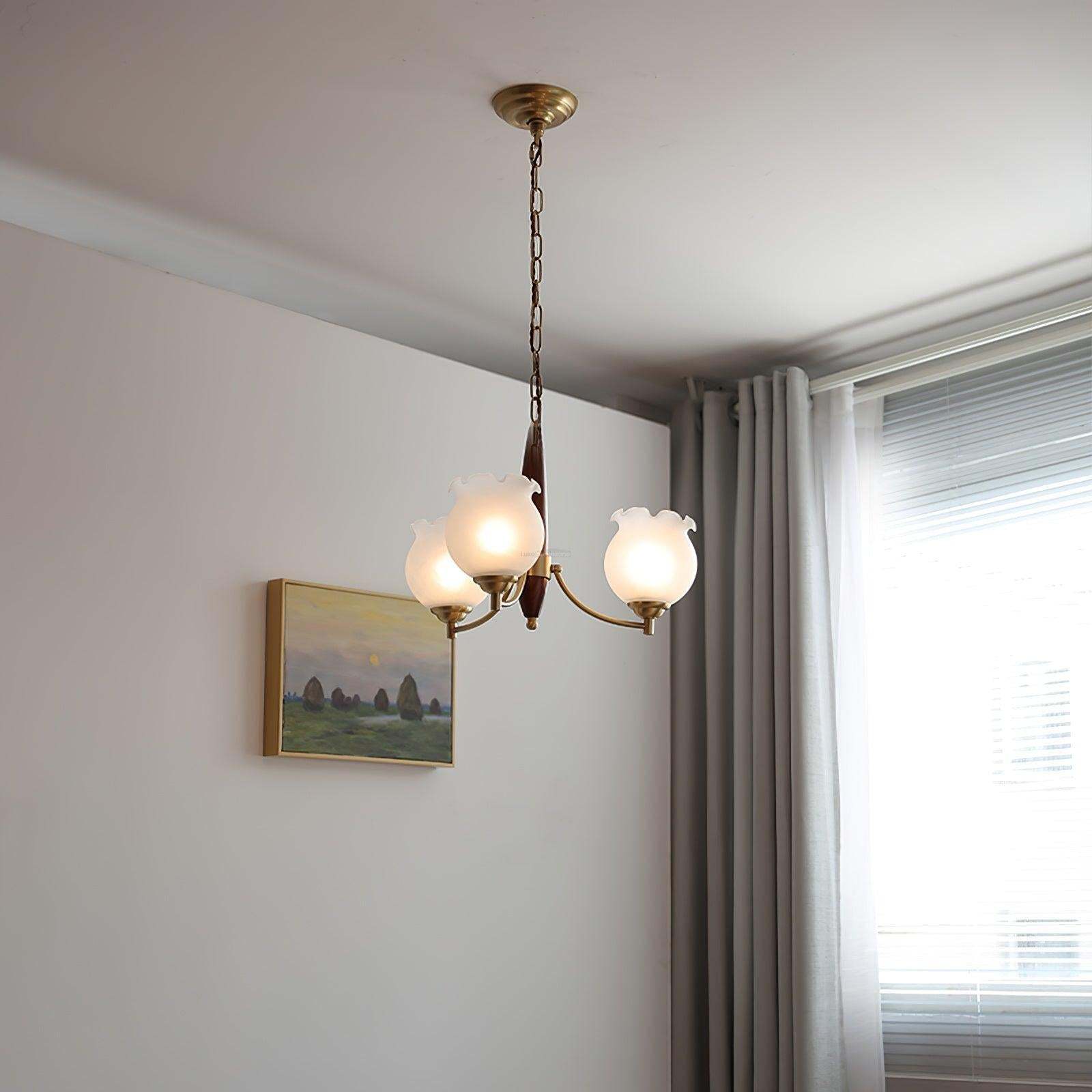 Tulips Glass Wood Chandelier with 3/5 heads-Sylvia Space