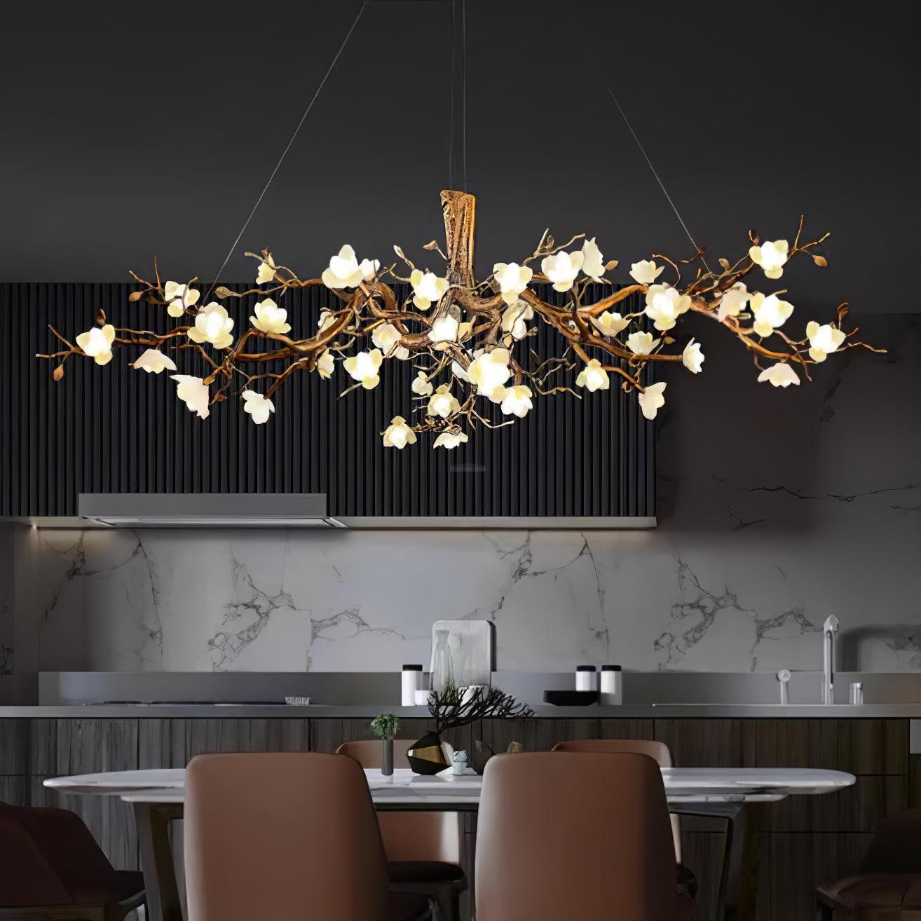 Flower Bloom Branch Type Brass Chandelier-Sylvia Space