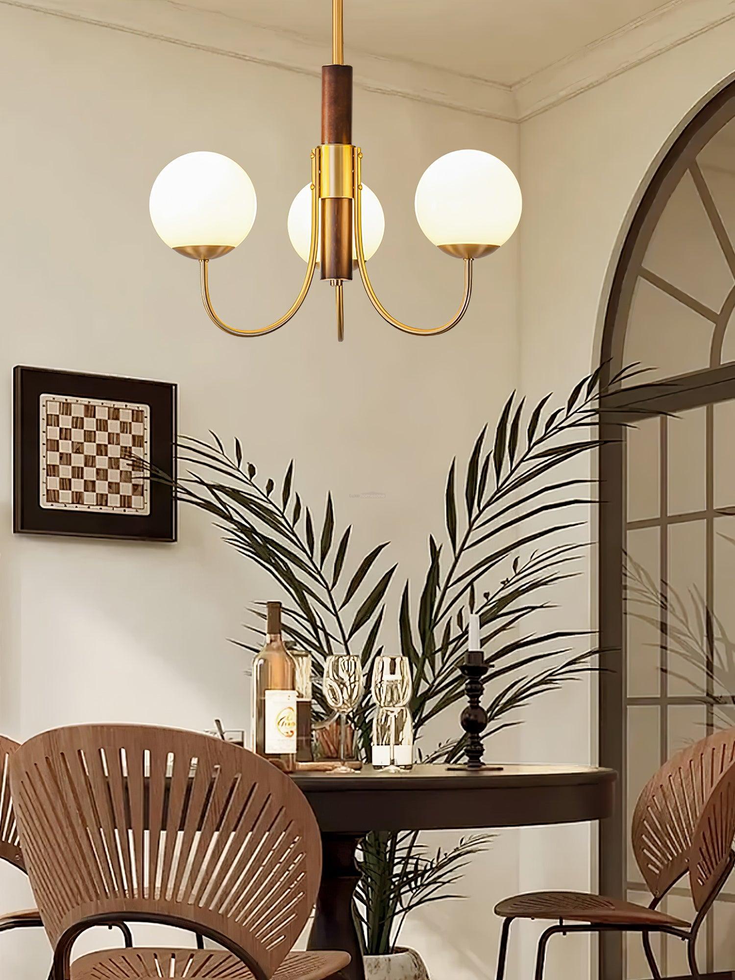 Midas Touch Walnut Sphere Chandelier with 3/6/8 heads-Sylvia Space