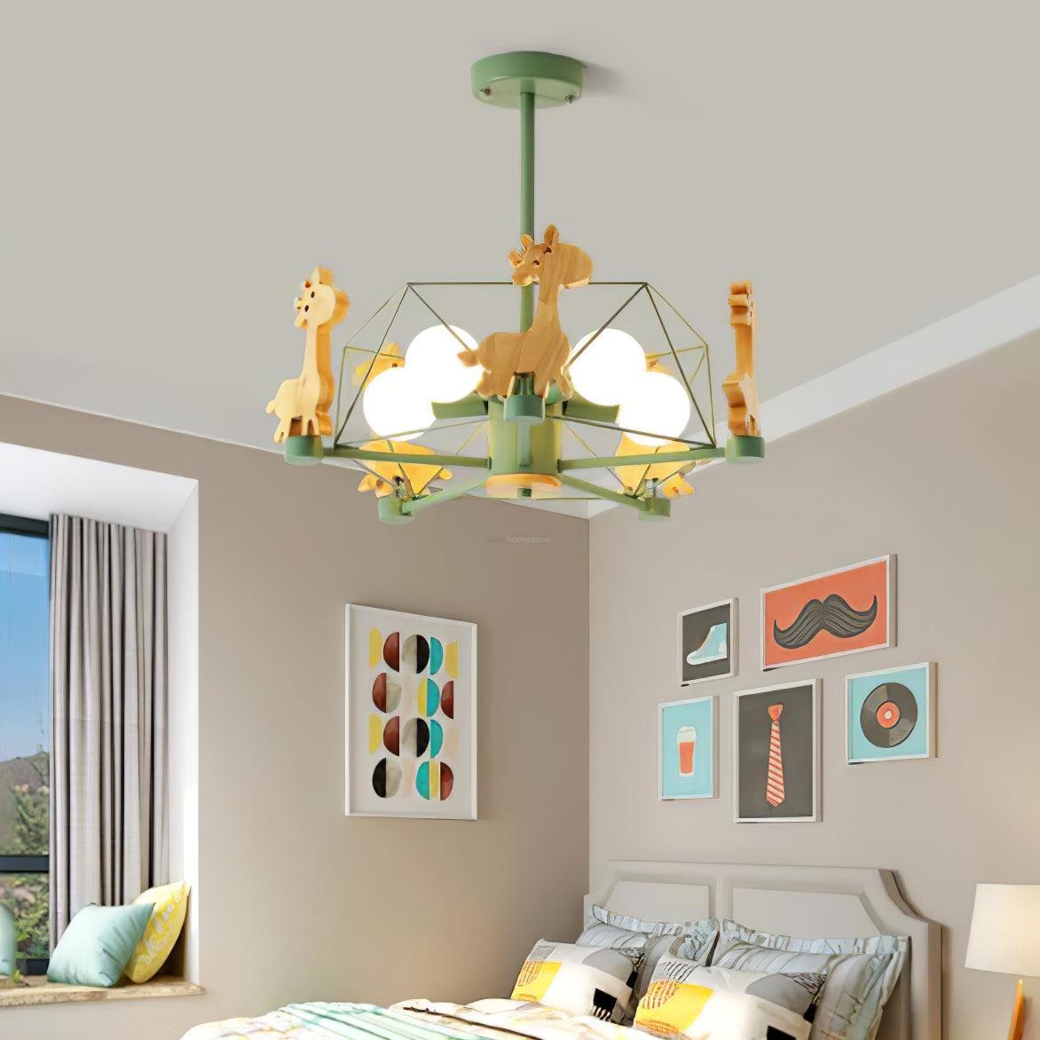 Lovely Deer Wooden Chandelier ∅ 20.8″-Sylvia Space