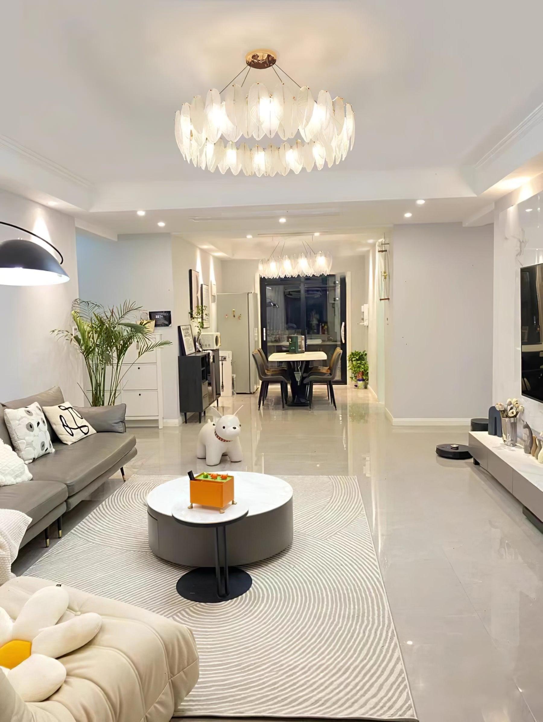 Glass Feather Style Chandelier-Sylvia Space