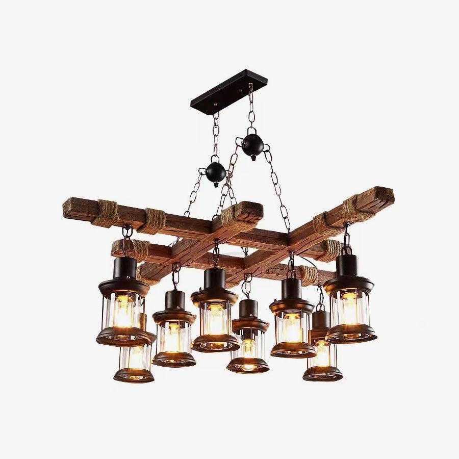 Vintage Wooden Glass Chandeliers-Sylvia Space