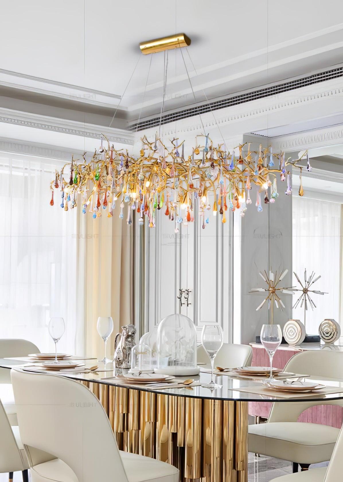 Colorful Teardrop Brass Branch Chandelier-Sylvia Space