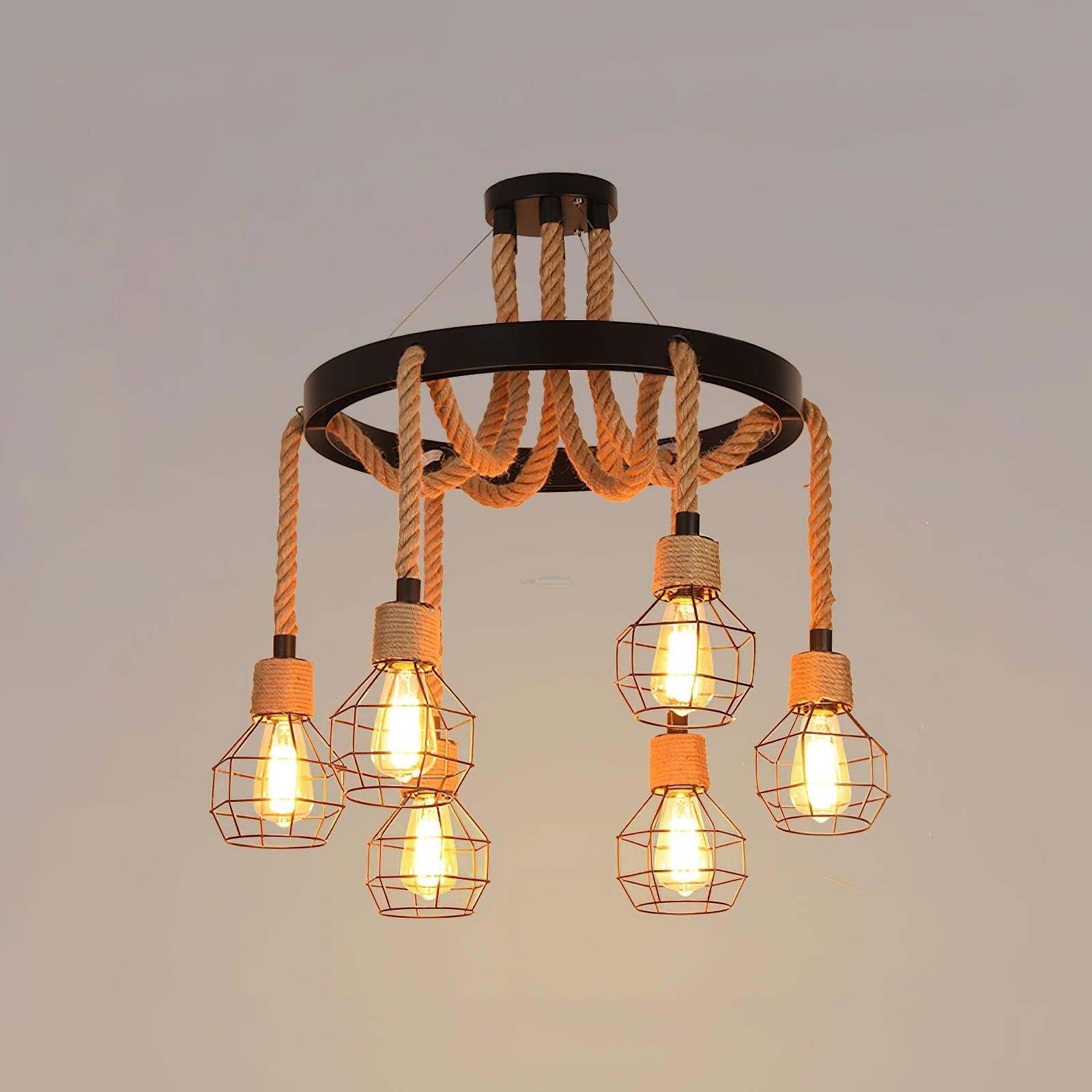 Hemp Rope Industrial Starfall Chandelier with 4/6/8 heads-Sylvia Space
