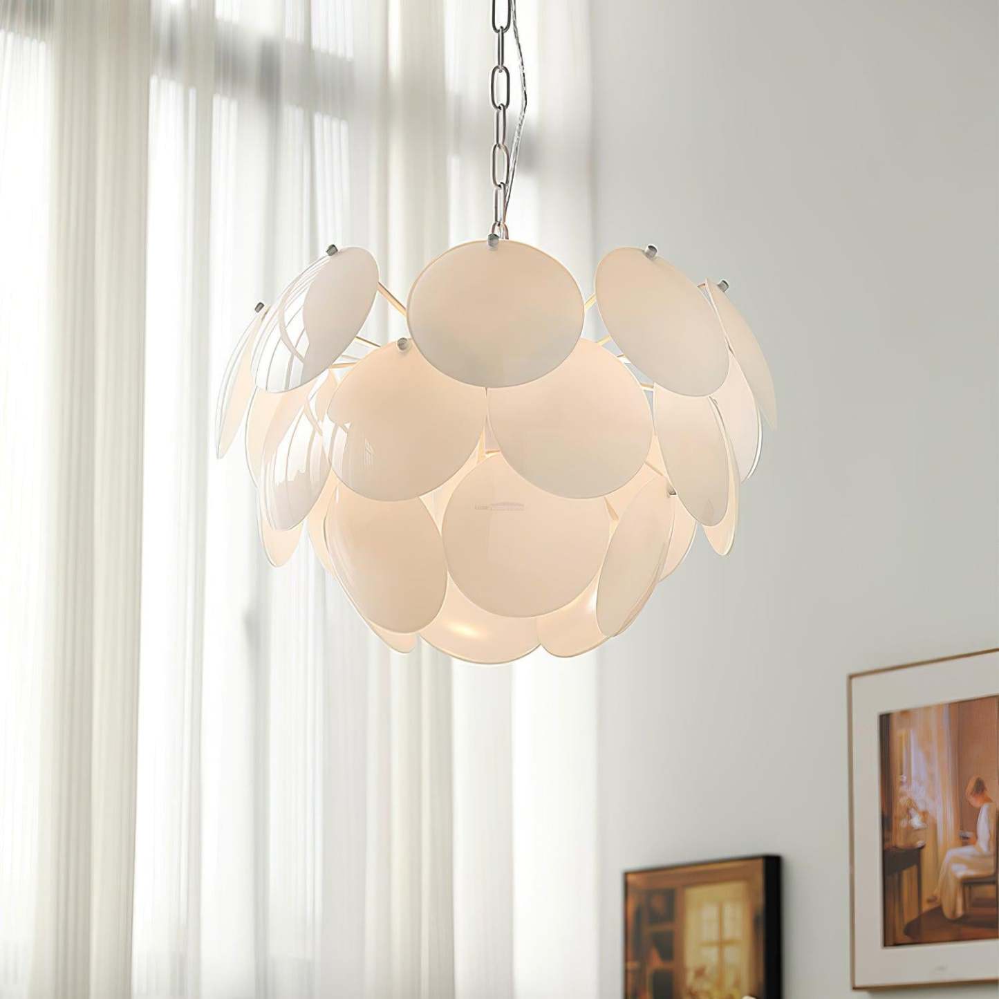 Luminous Petal Glass Round Chandelier-Sylvia Space