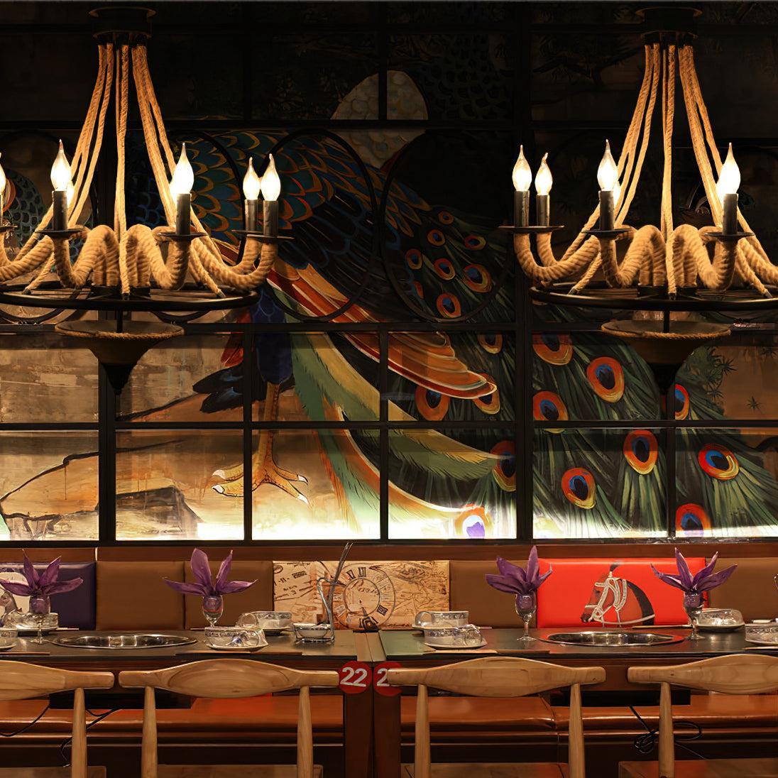 Hemp Rope Industrial Large Wheel Chandelier with 6/8 heads-Sylvia Space