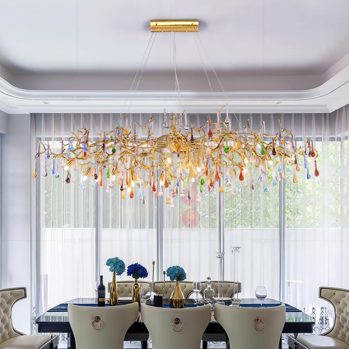 Colorful Teardrop Brass Branch Chandelier-Sylvia Space