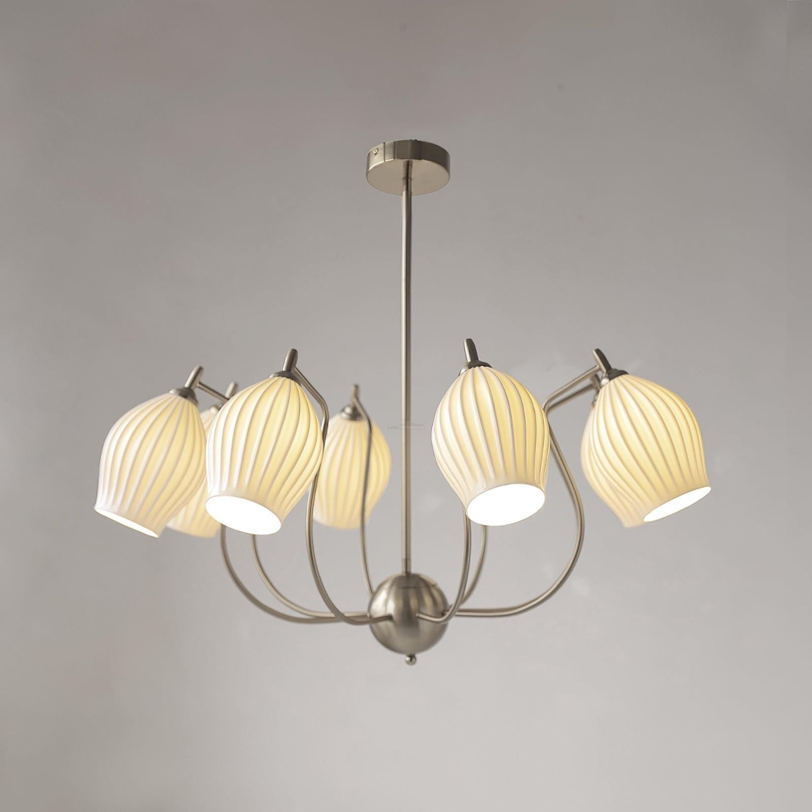 Ceramic Ribbed Chandelier with 4/6/8 heads-Sylvia Space
