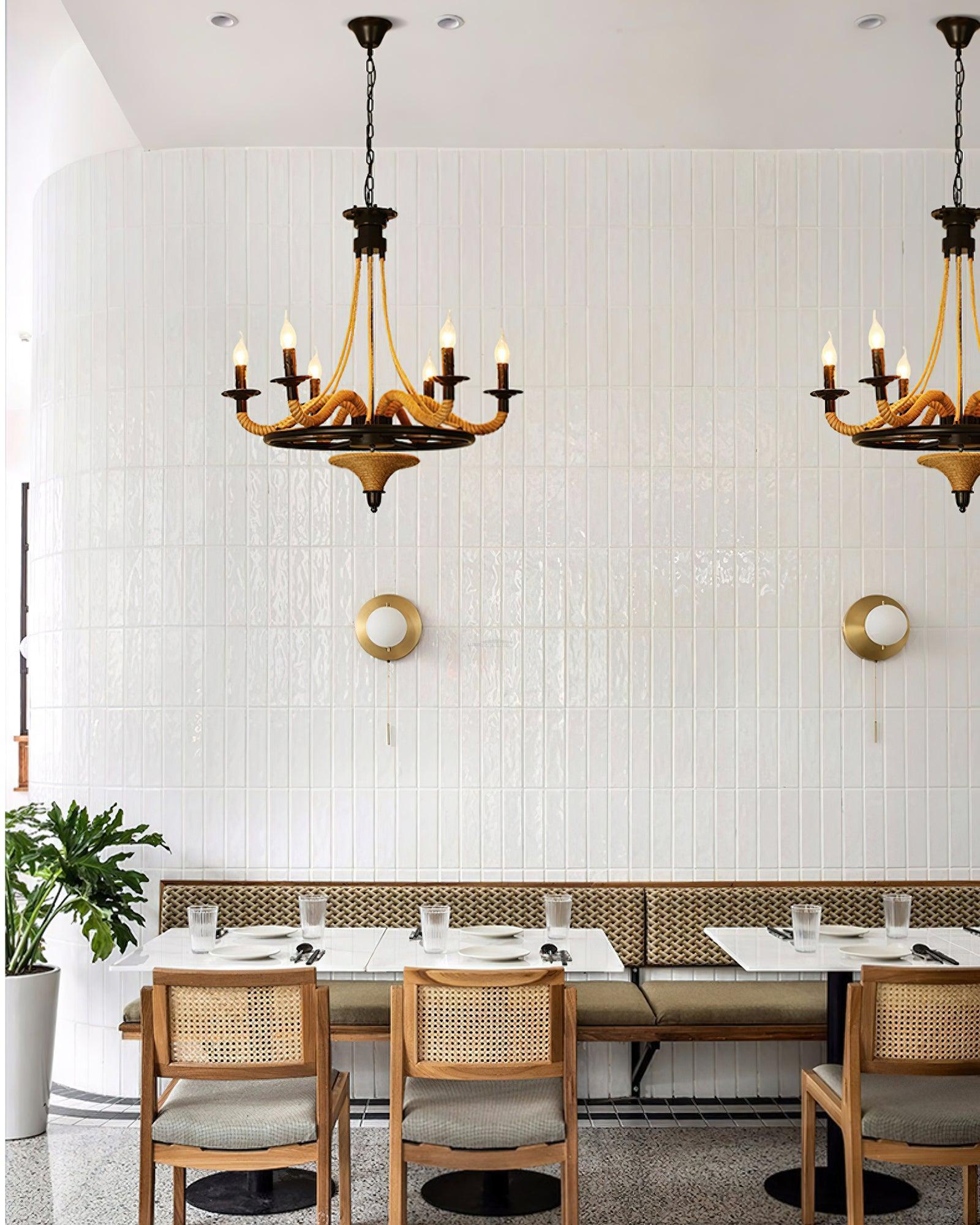 Hemp Rope Industrial Large Wheel Chandelier with 6/8 heads-Sylvia Space