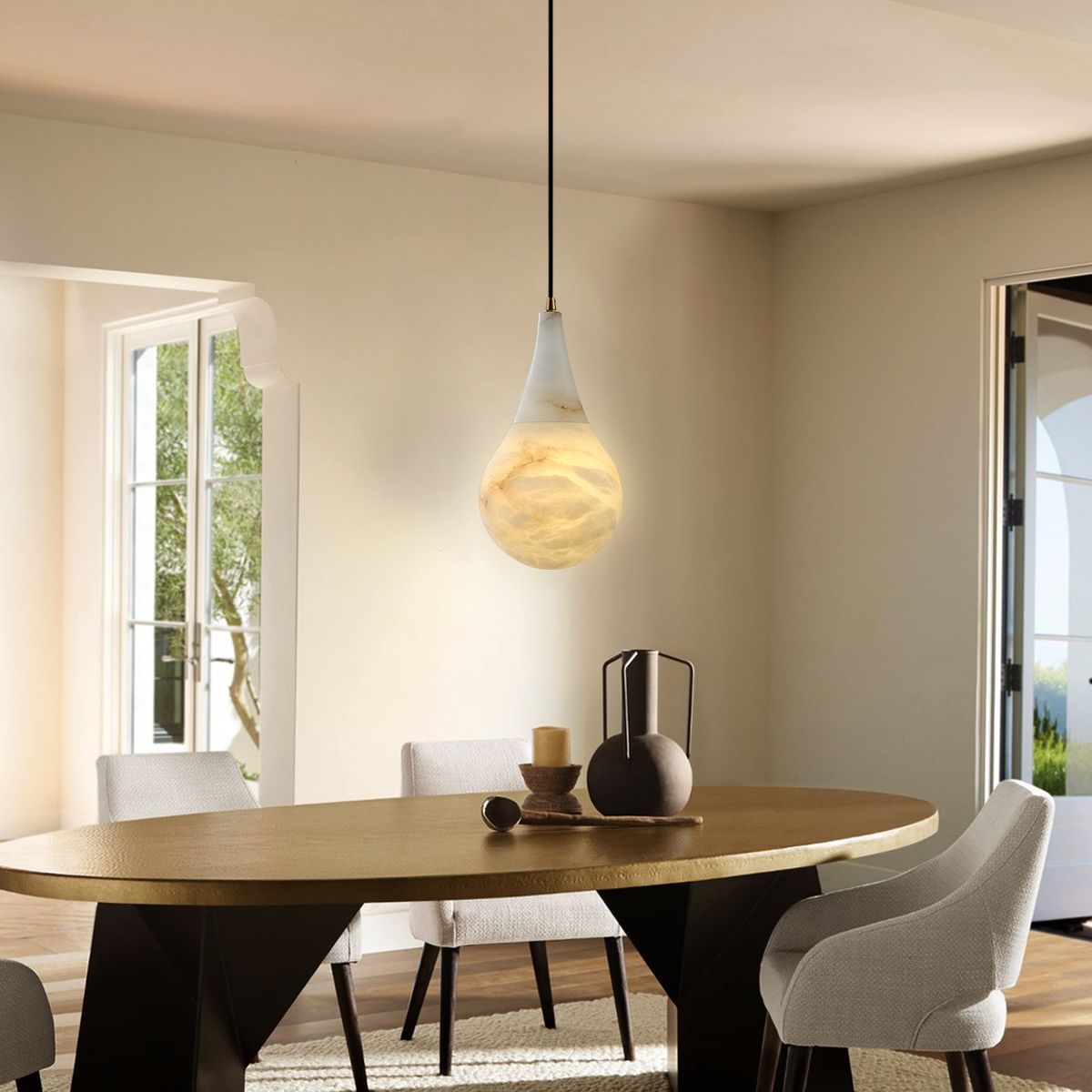 Loreley Teardrop Alabaster Pendant, Kitchen Island Pendant Lighting