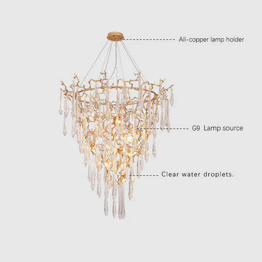 Quinn Crystal Branch Chandelier H 53.15", Long Staircase Chandelier-Sylvia Space