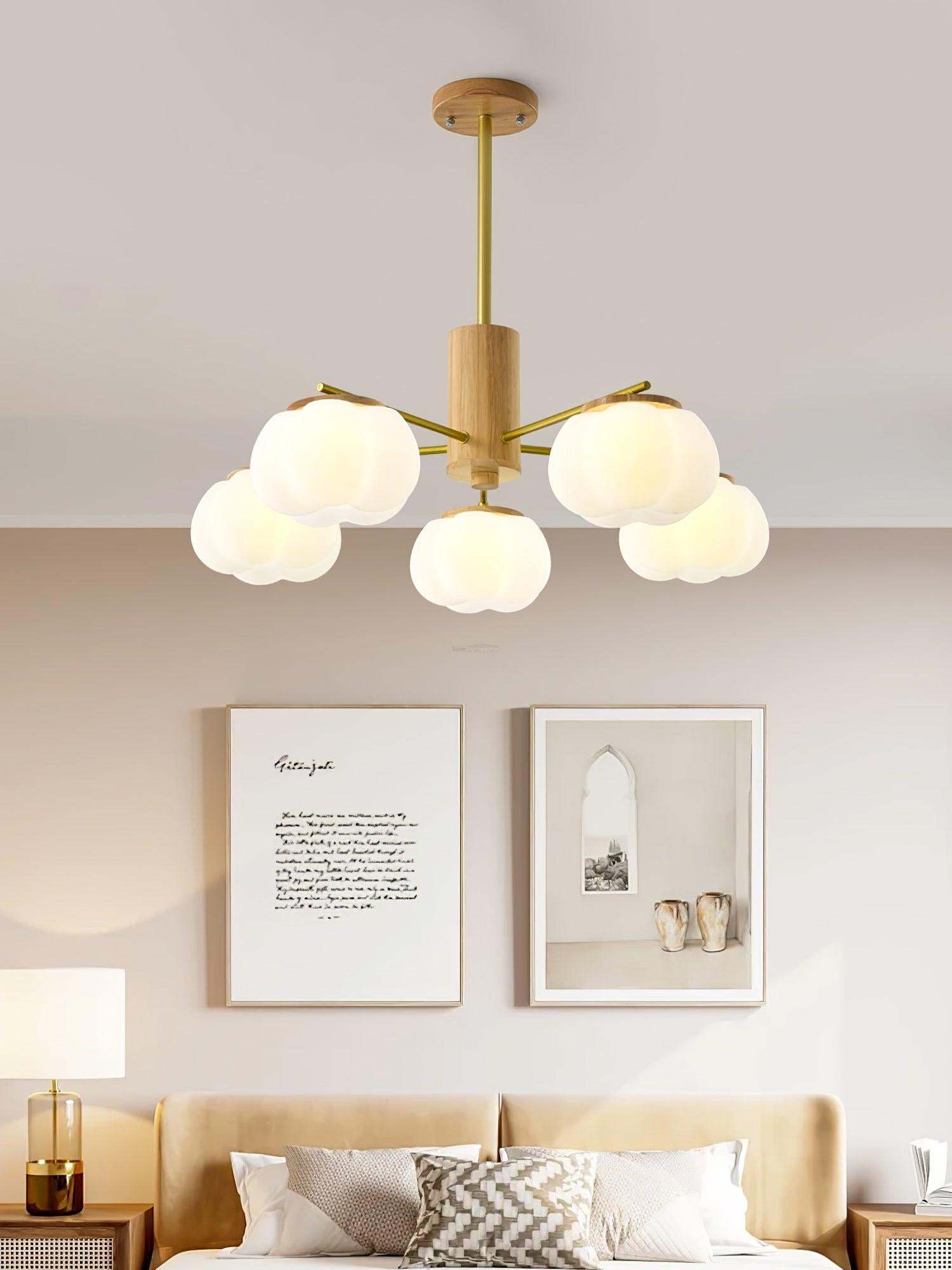 Wooden Cotton Balls Chandelier with 5/8 lamps-Sylvia Space
