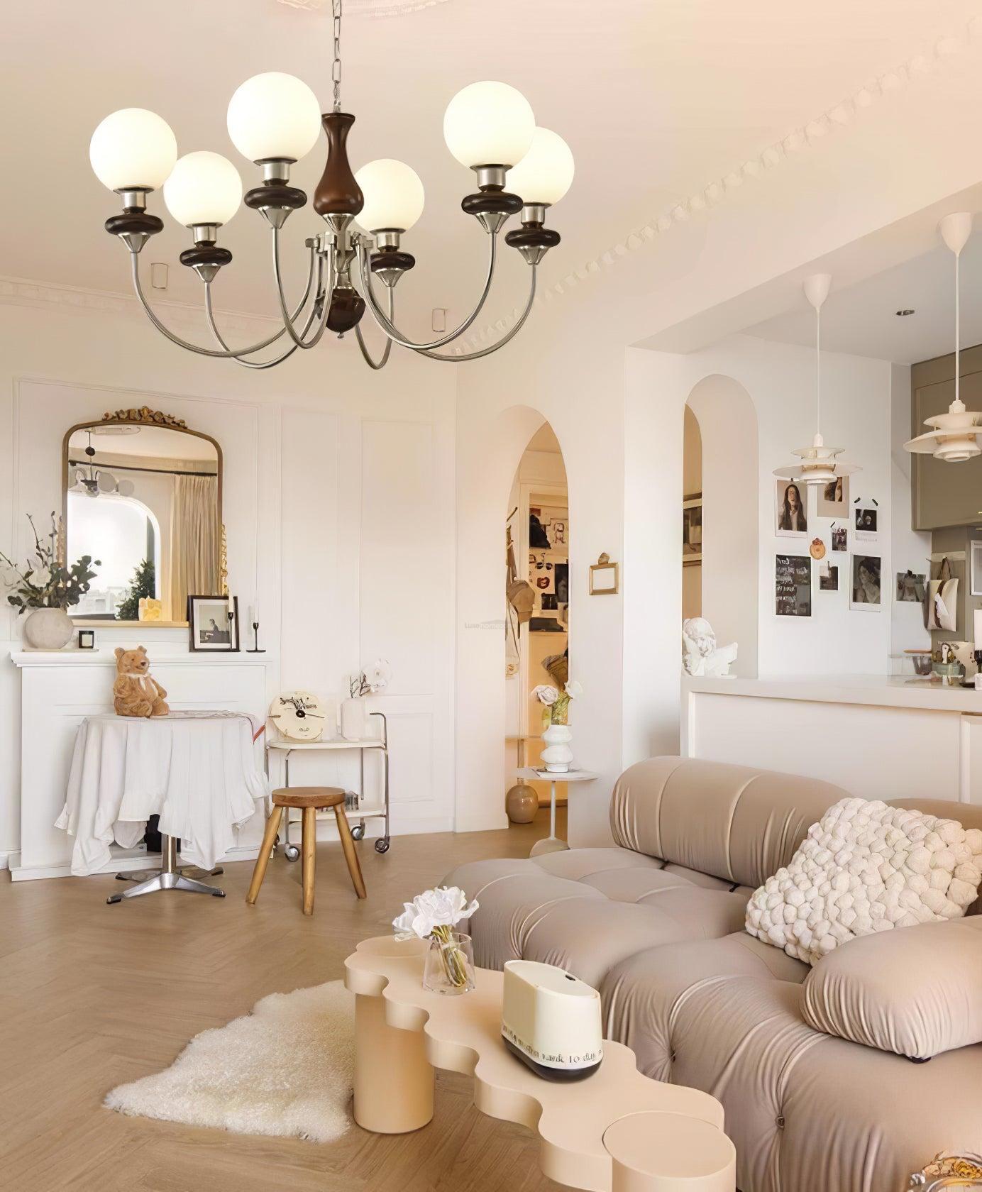 Walnut Brass Chandelier with 3/6/8 lamps-Sylvia Space