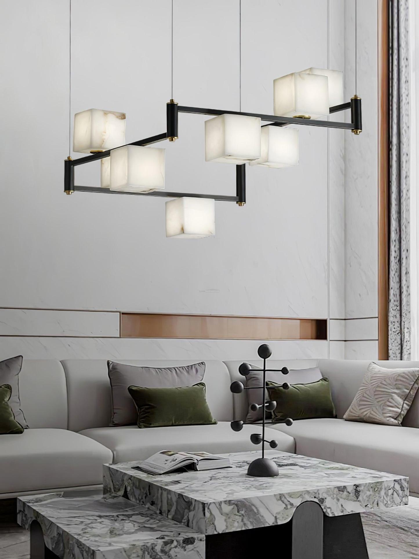 Alabaster Square Box Chandelier with 4/5/6/8/9 heads-Sylvia Space