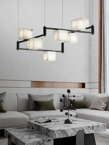 Alabaster Square Box Chandelier with 4/5/6/8/9 heads-Sylvia Space