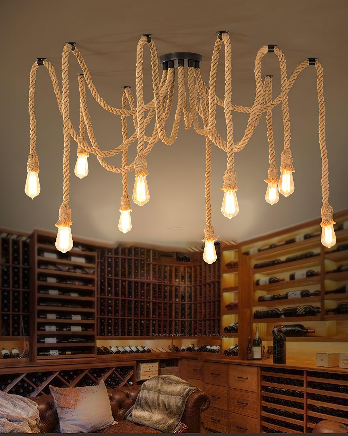 Hemp Rope Scattered Flower Chandelier ∅ 59.1″-Sylvia Space