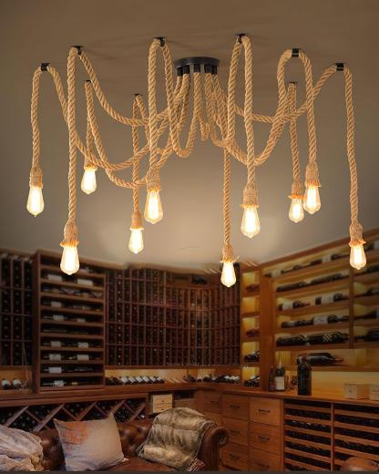 Hemp Rope Scattered Flower Chandelier ∅ 59.1″-Sylvia Space