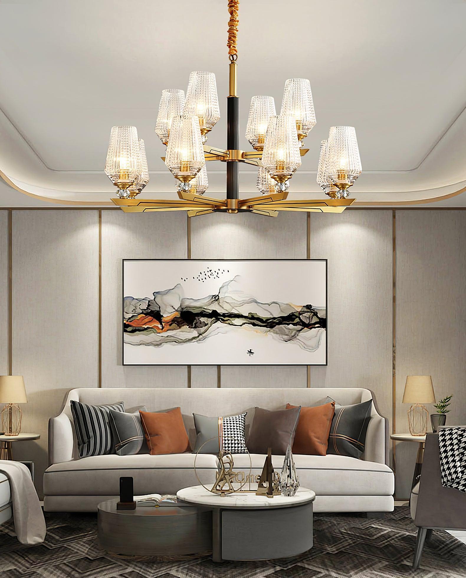 Orrefors Brass Chandelier Φ 25.2″-Sylvia Space