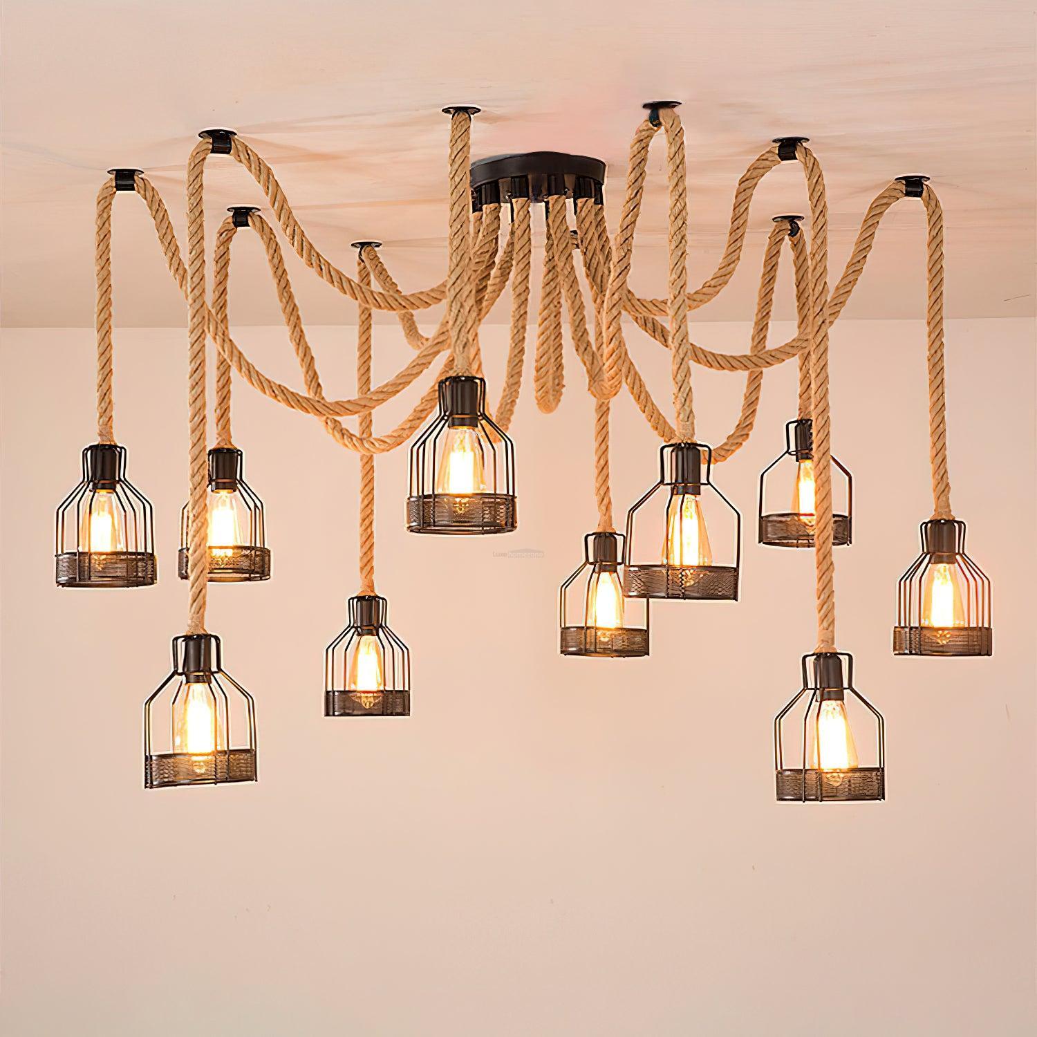 Hemp Rope Scattered Flower Chandelier ∅ 59.1″-Sylvia Space