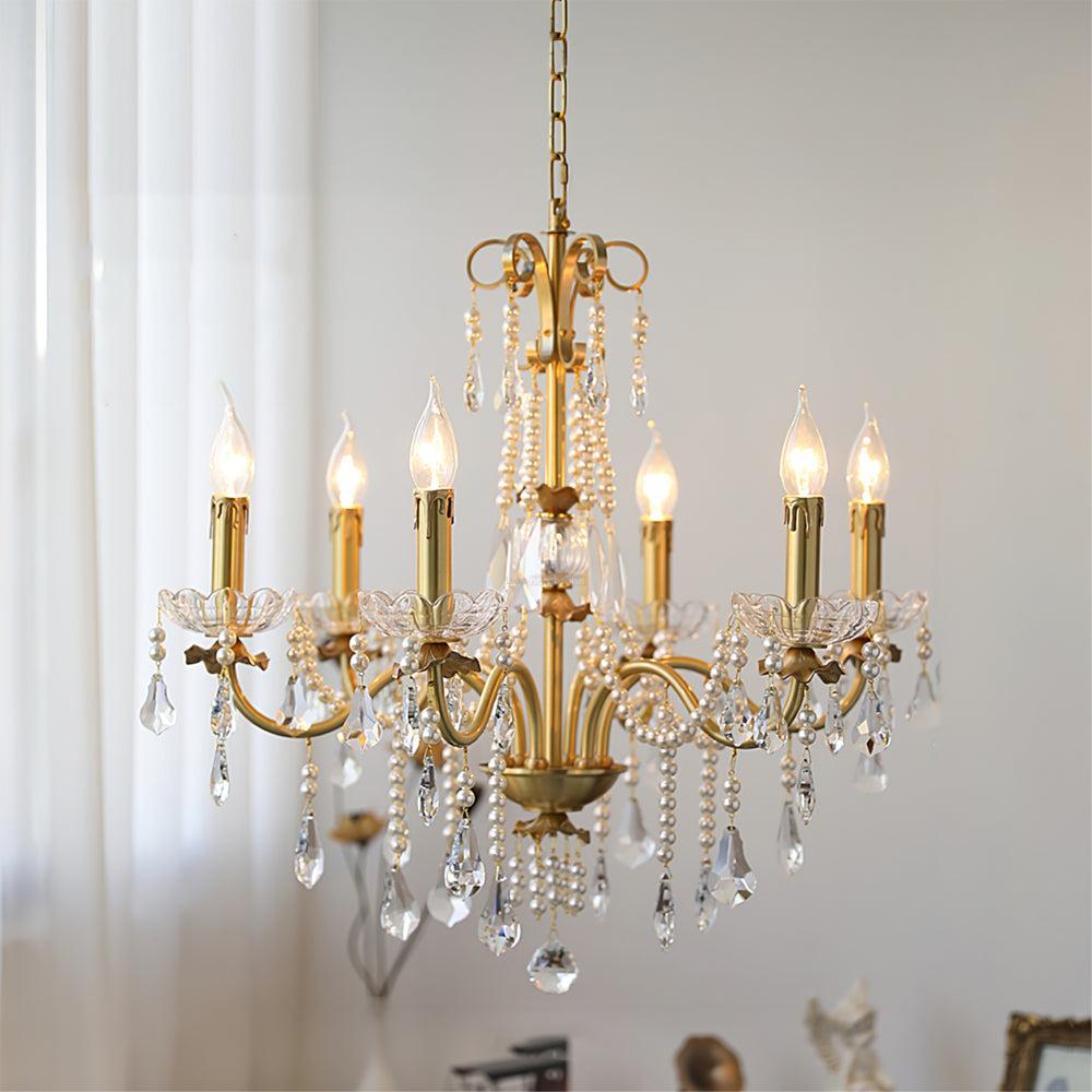 Crystal Pearl Candle Chandelier-Sylvia Space
