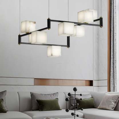 Alabaster Square Box Chandelier with 4/5/6/8/9 heads-Sylvia Space