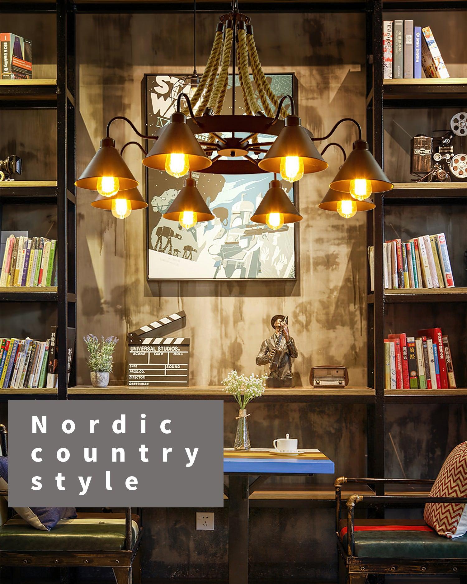 Hemp Rope Industrial Horn Chandelier with 6/8/12/16 heads-Sylvia Space