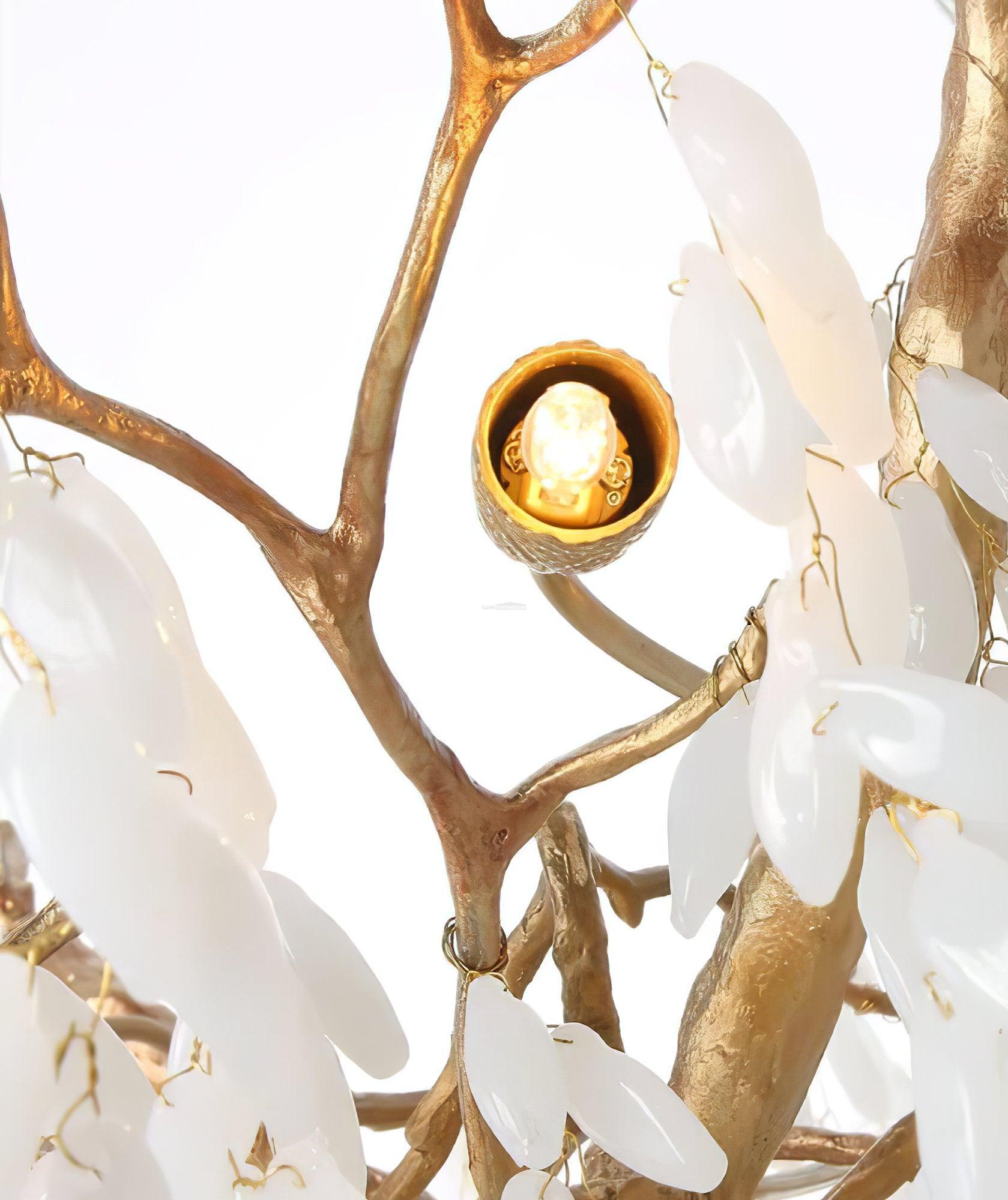 White Jade Branch Brass Round Chandelier-Sylvia Space