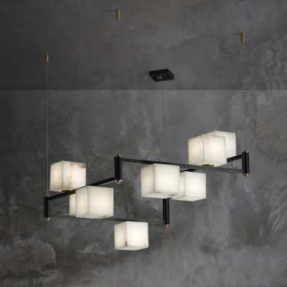 Alabaster Square Box Chandelier with 4/5/6/8/9 heads-Sylvia Space
