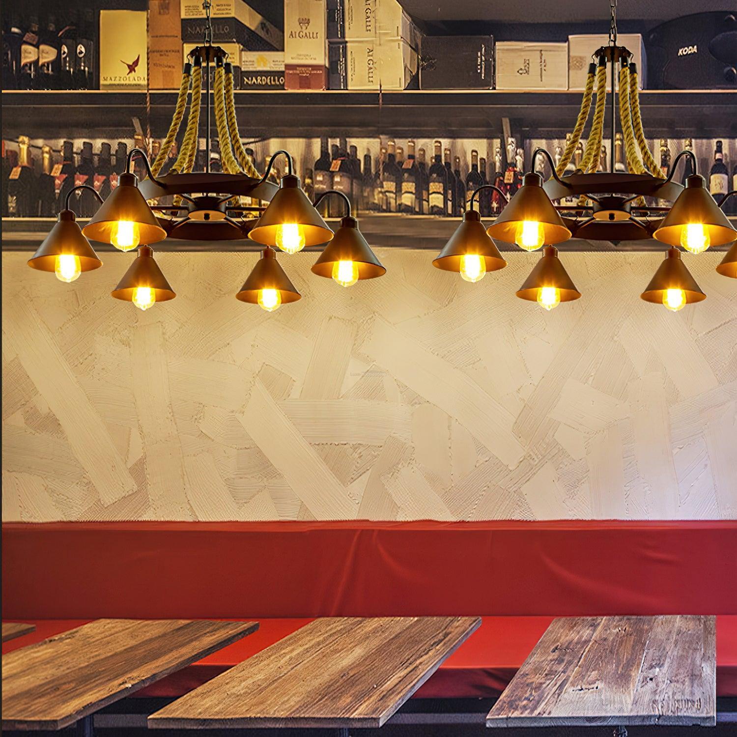 Hemp Rope Industrial Horn Chandelier with 6/8/12/16 heads-Sylvia Space