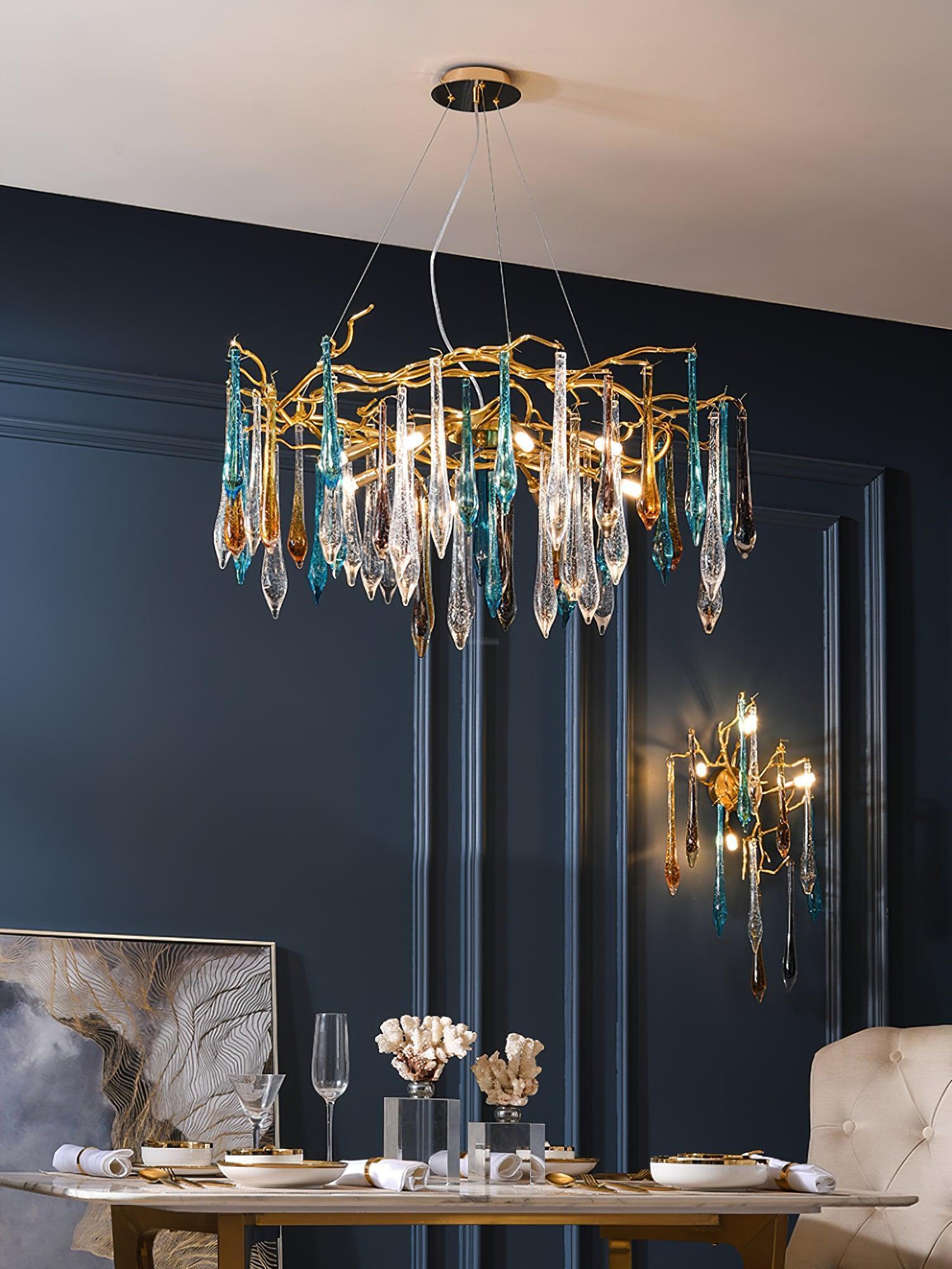 Gold Round Teardrop Style Chandelier-Sylvia Space