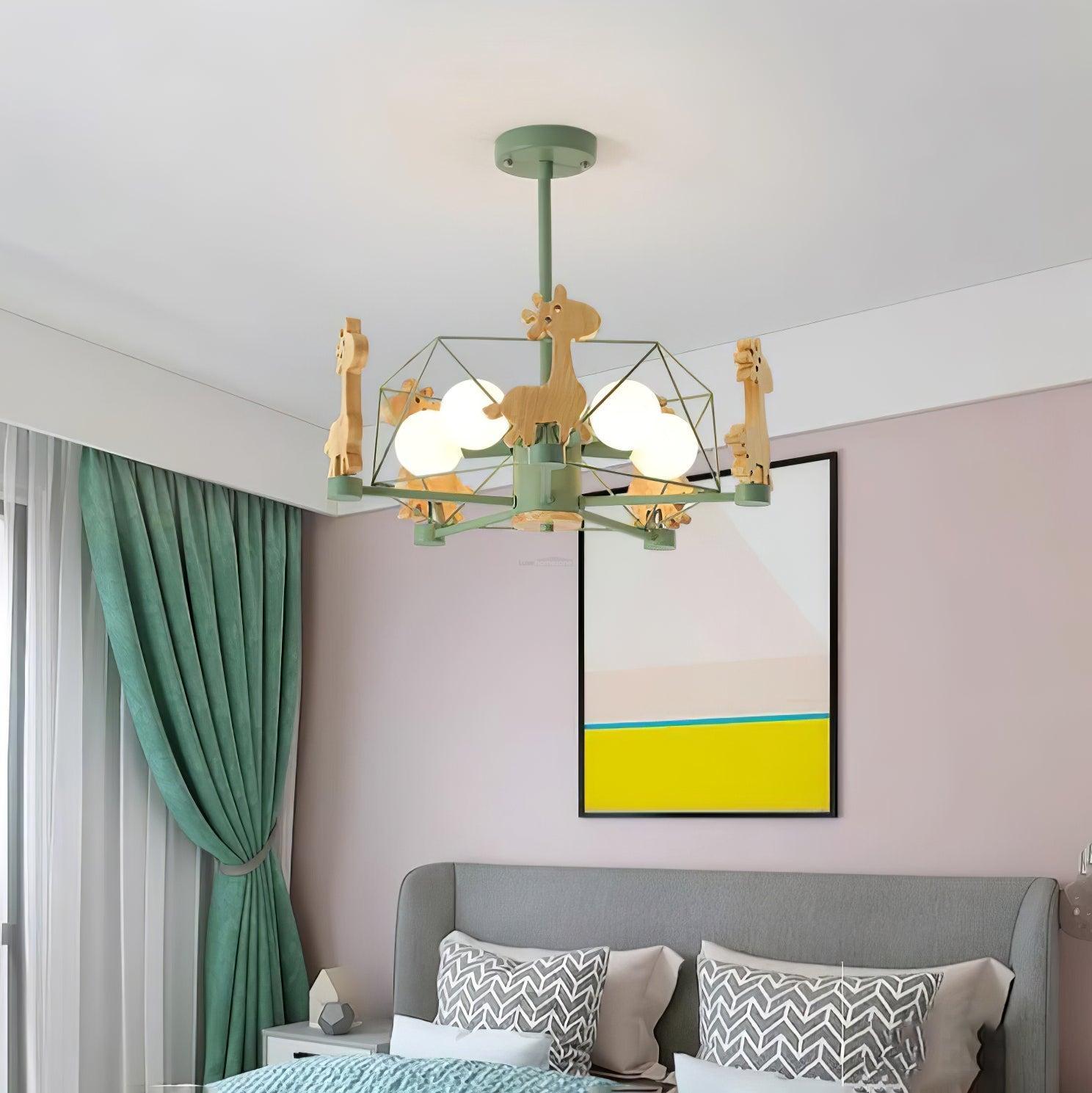 Lovely Deer Wooden Chandelier ∅ 20.8″-Sylvia Space