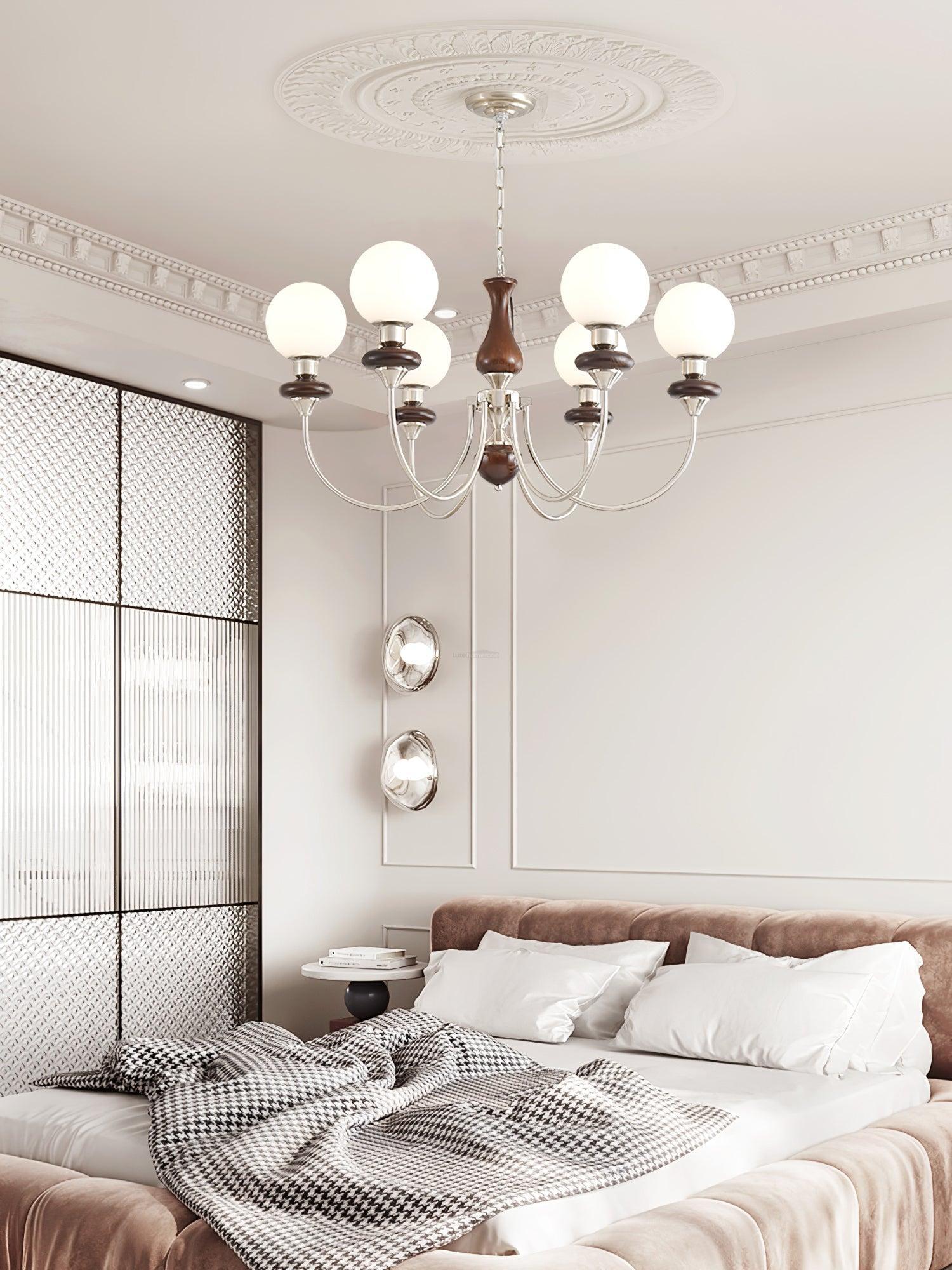 Walnut Brass Chandelier with 3/6/8 lamps-Sylvia Space
