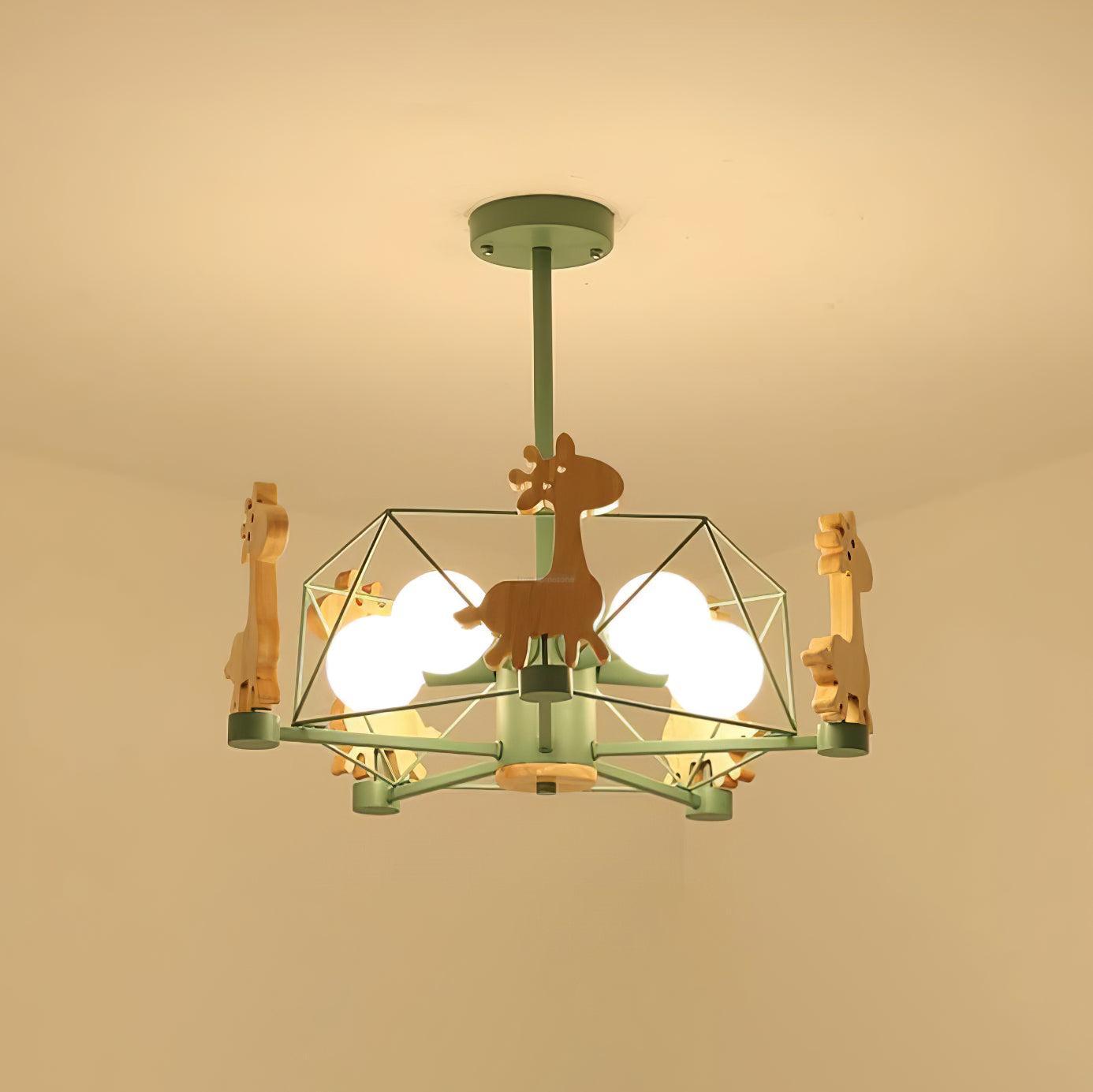 Lovely Deer Wooden Chandelier ∅ 20.8″-Sylvia Space