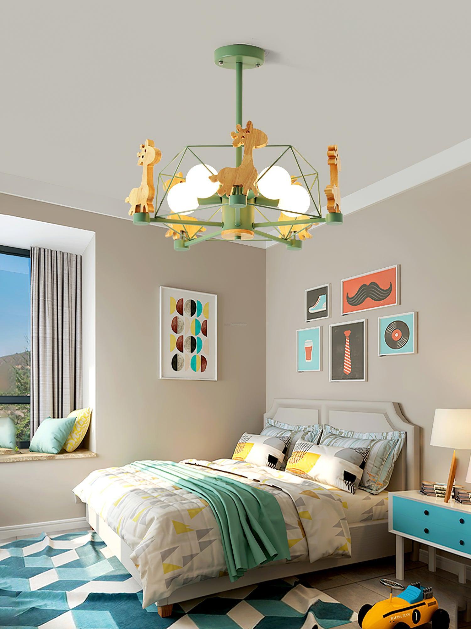 Lovely Deer Wooden Chandelier ∅ 20.8″-Sylvia Space