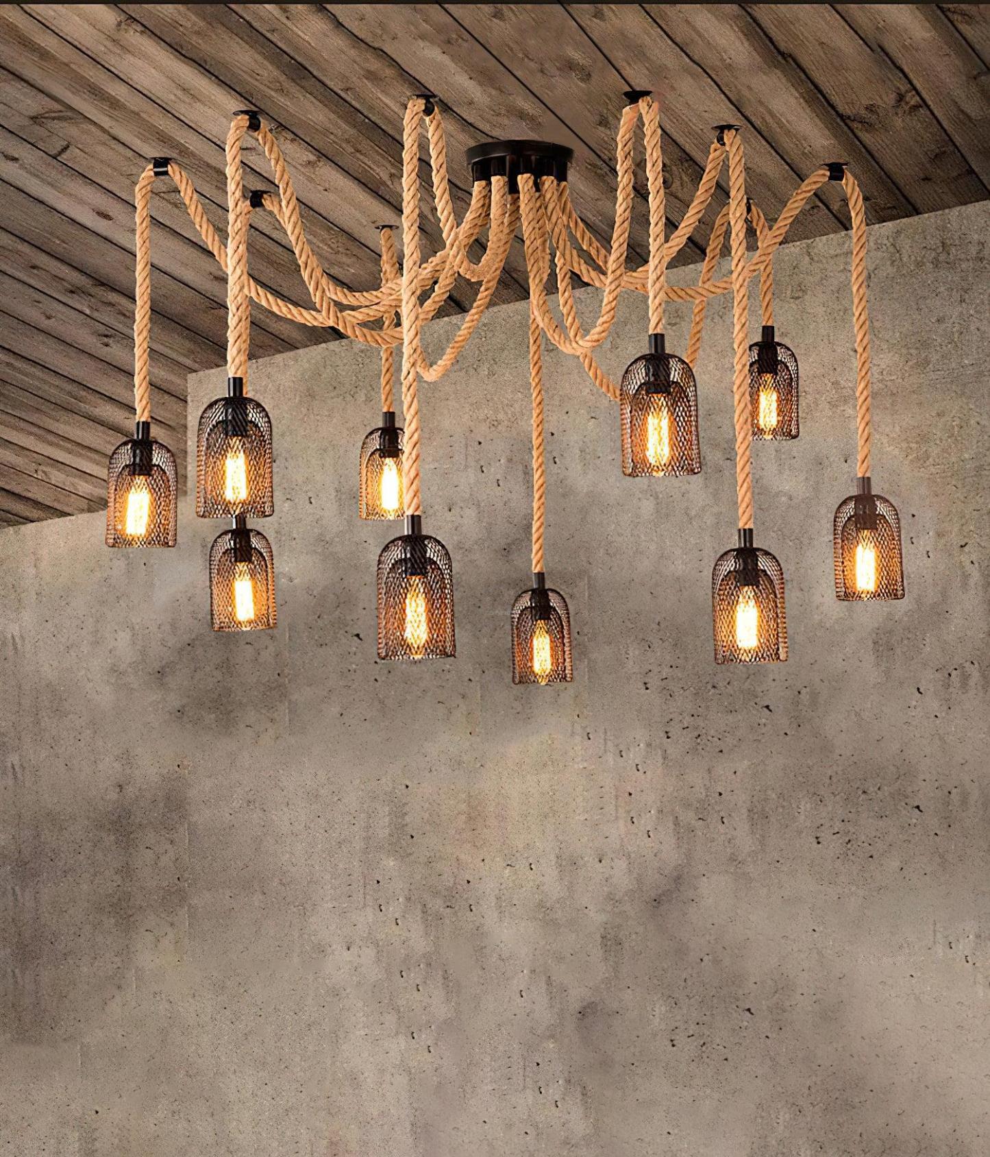 Hemp Rope Scattered Flower Chandelier ∅ 59.1″-Sylvia Space