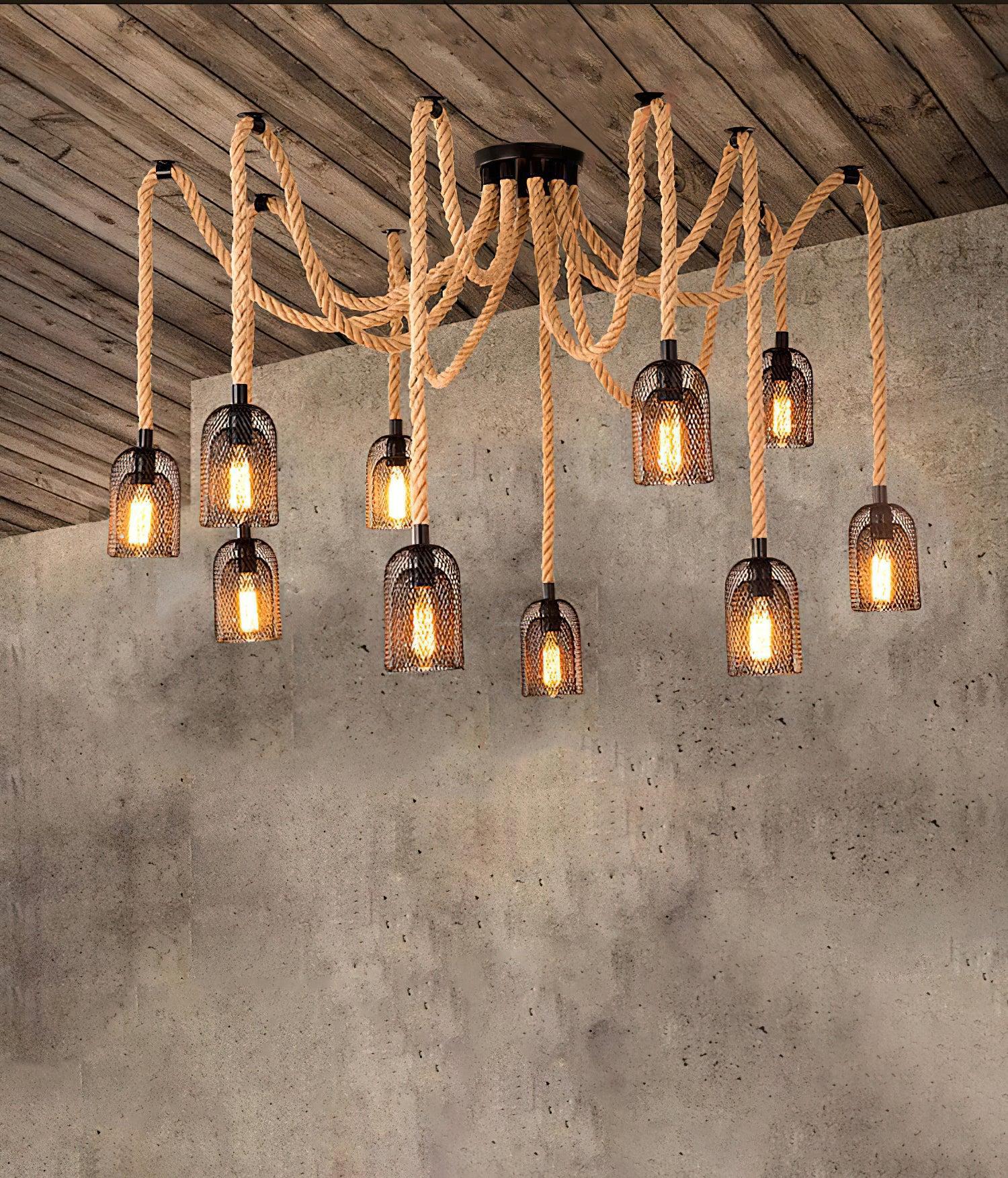 Hemp Rope Scattered Flower Chandelier ∅ 59.1″-Sylvia Space