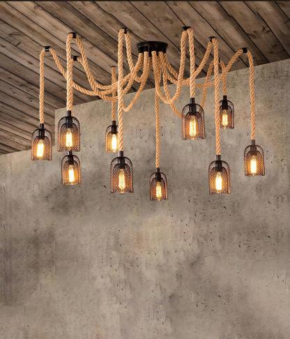 Hemp Rope Scattered Flower Chandelier ∅ 59.1″-Sylvia Space